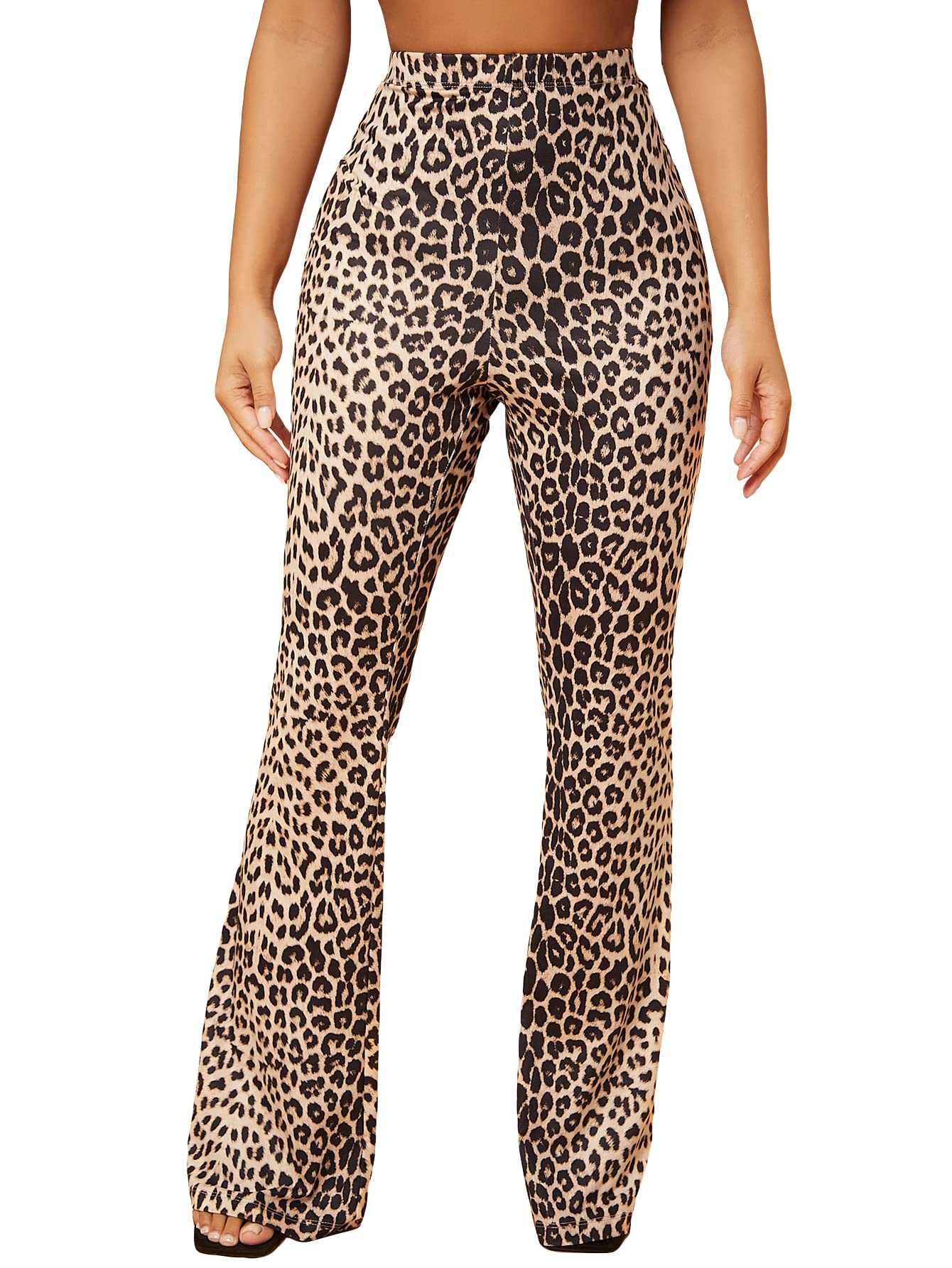 SHEINWomen's High Waist Leopard Print Flared Leg Pants Bell Bottom
