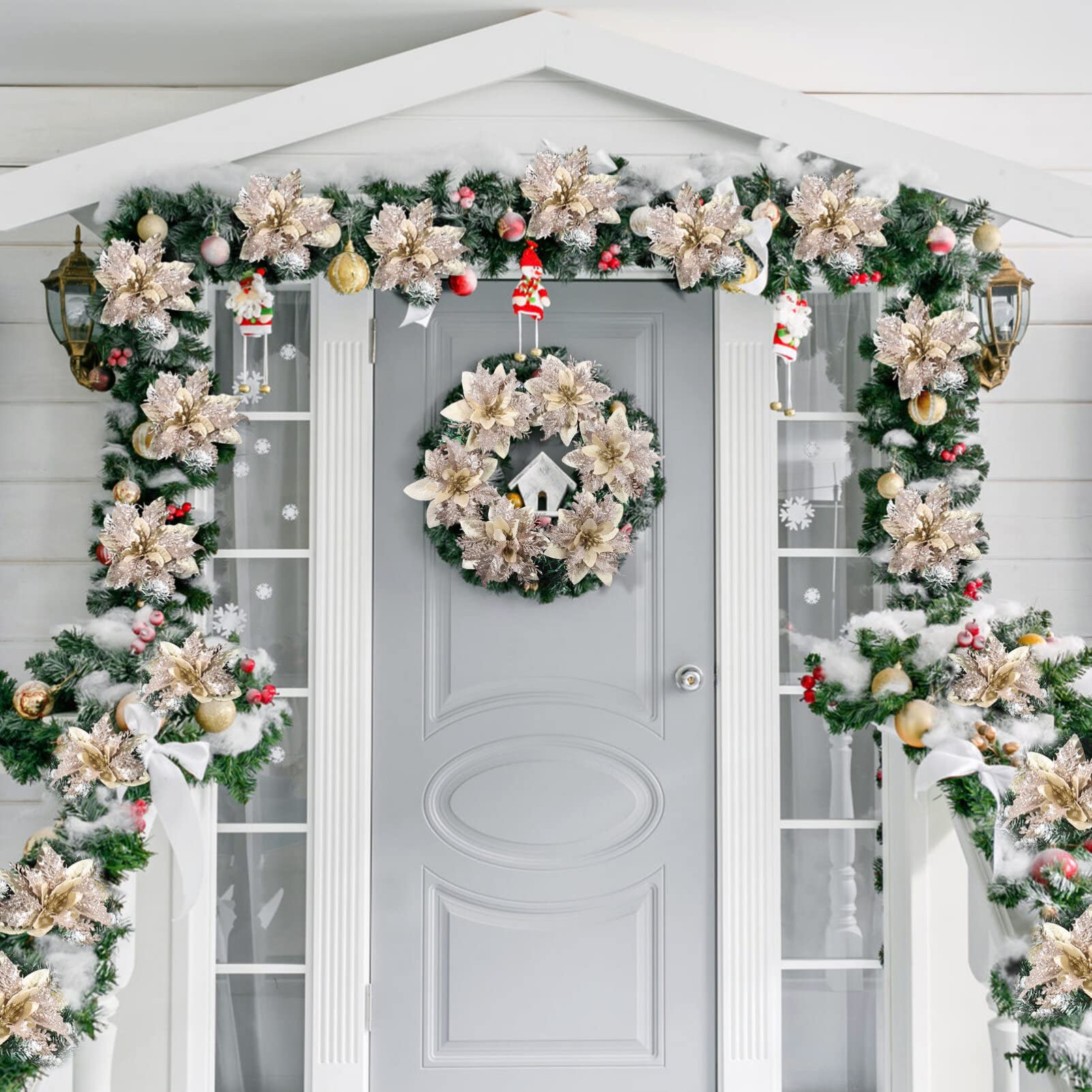 TOYANDONA 12 Stück Weihnachten Glitter Weihnachtsstern Künstliche Blumen Dekorationen mit Clips und Stielen Glitzer Weihnachtsbaum Weihnachtsstern Dekorationen für Weihnachten Hochzeit Neujahr