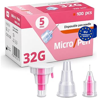 Sterile Disposable Needles 32G (0.23 x 5 mm) - Pack of 100 with Protective Film for Laboratory, Industry, Cosmetics, Food Mak