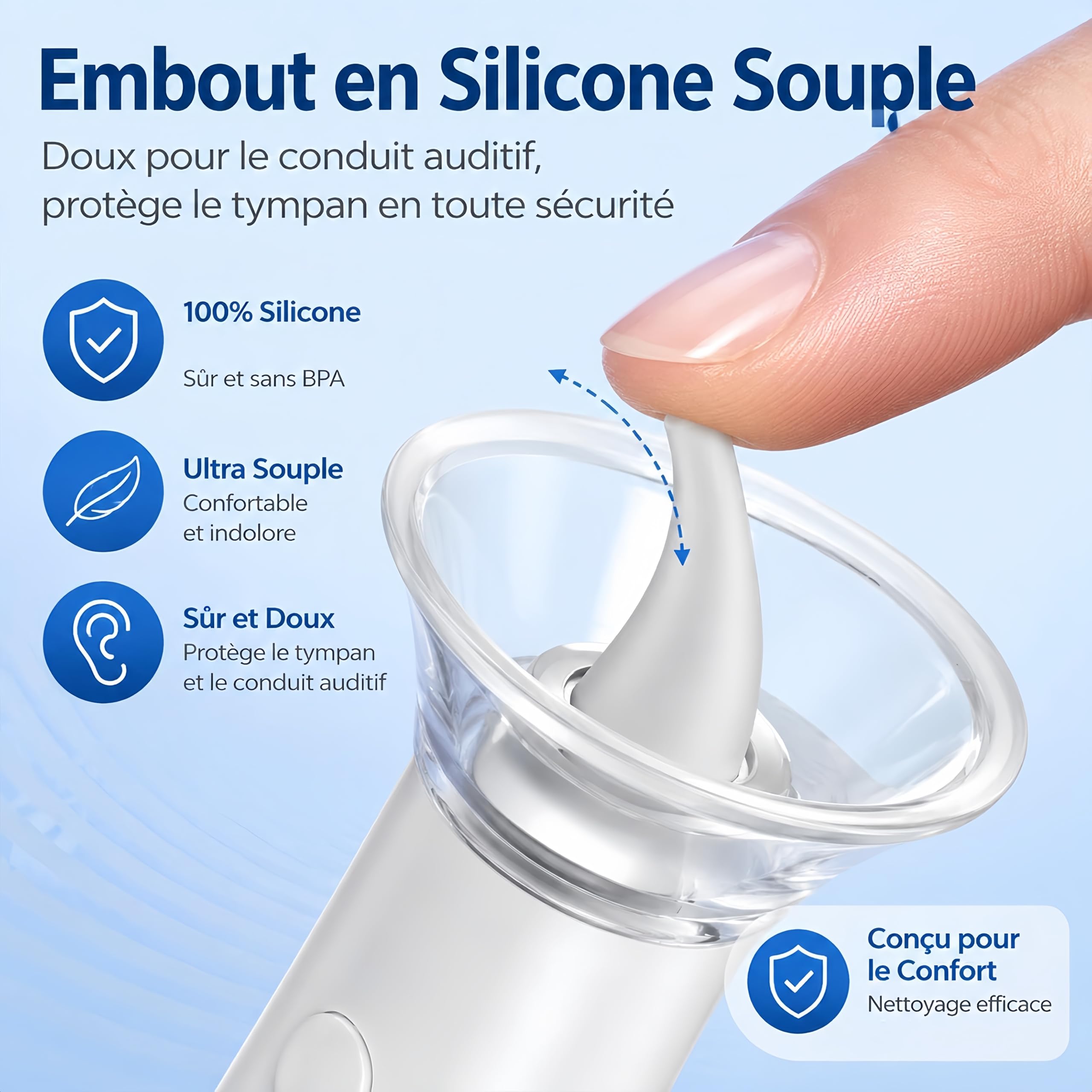 VeraSoin Nettoyeur d'Oreilles Pro, Nettoyage En Profondeur en Douceur, 4 Modes Réglables, Irrigation Sécurisée pour Retirer L'Excès de Cire, Facile à Utiliser, Chargement USB-C Pratique