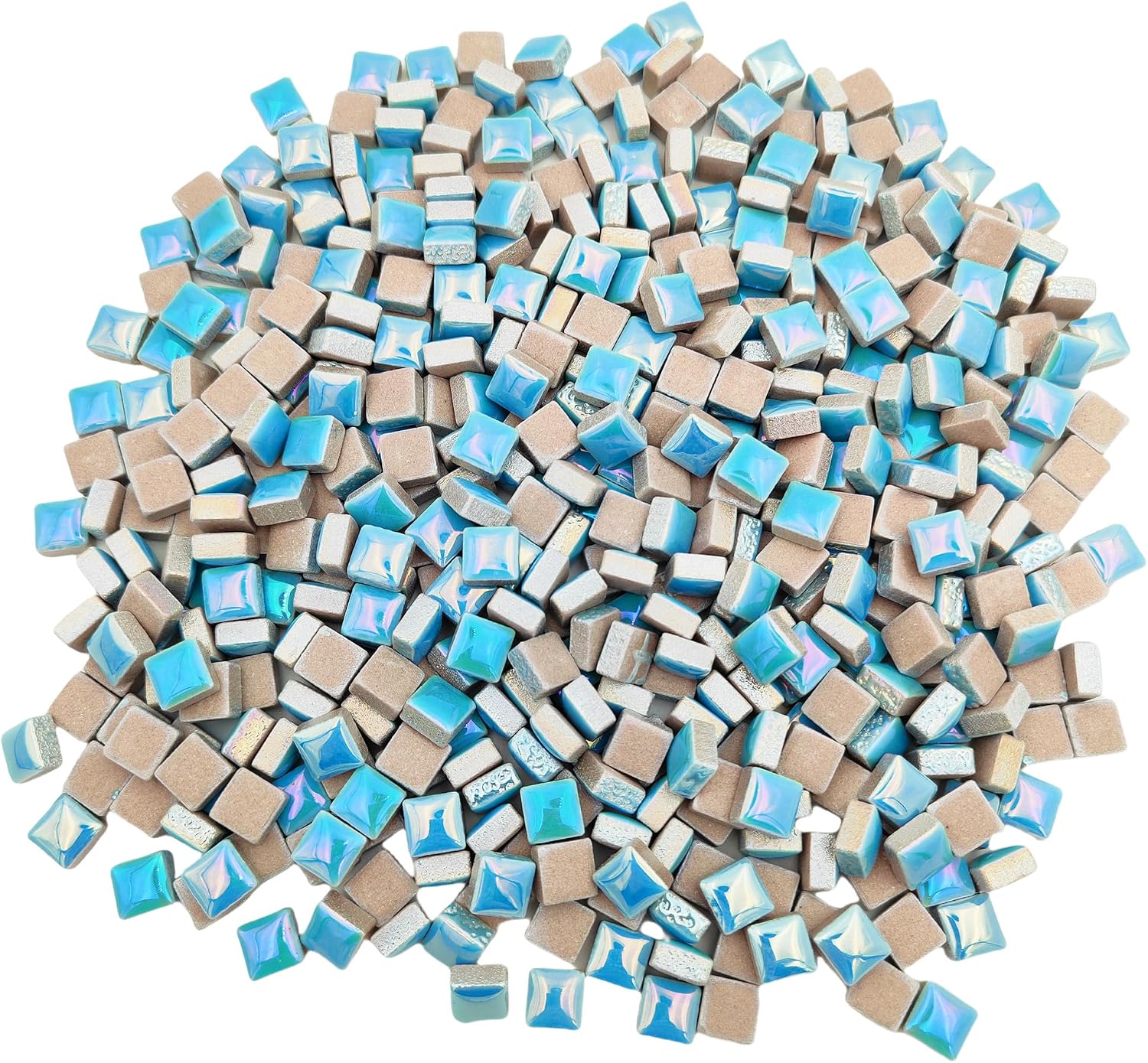500g Square Ceramic Mosaic Tiles, 500PCS 1 * 1CM Handmade Making Creative Micro Mosaic Pieces for Lovers DIY Mosaic Projects and Home Decorations (Iridescent Sky Blue) image 3