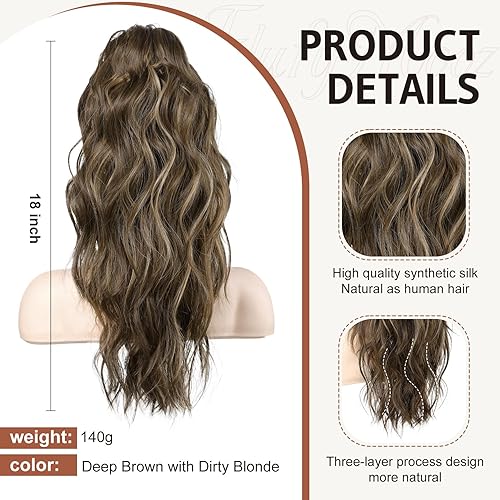 Miniatura 2 de FLUFYMOOZ Extensión de cola de caballo, extensión de cola de caballo con clip de garra de 18 pulgadas, extensiones de cabello ondulado y rizado con