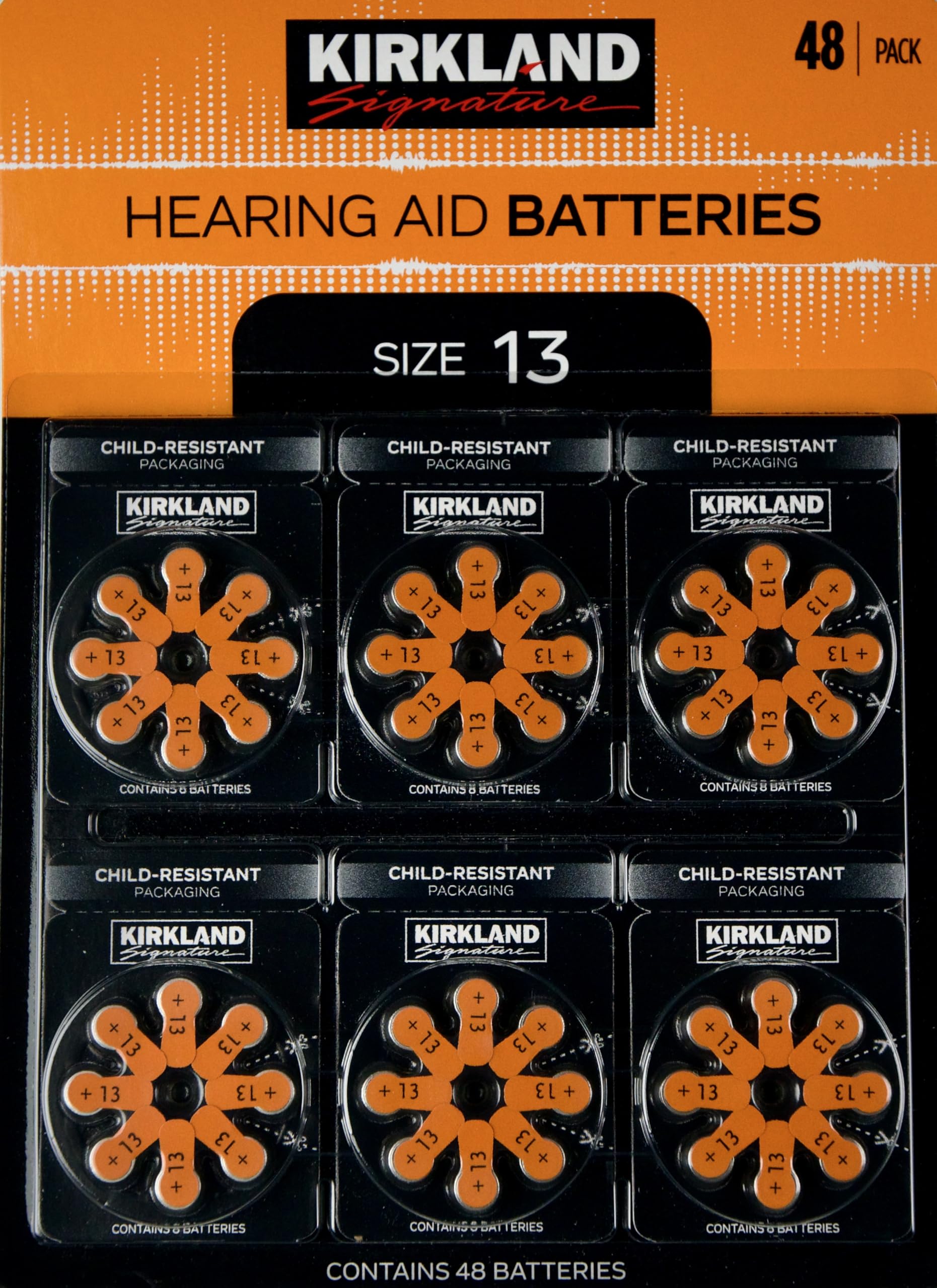 KIRKLAND Signature Hearing Aid Batteries Size 13, Zinc-Air 1.45V, 48 Pack