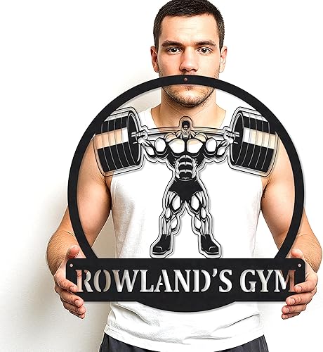 Miniatura 36 de Letrero de metal para gimnasio, decoración de sala de entrenamiento, arte de pared motivacional para levantamiento de pesas, centro de garaje en