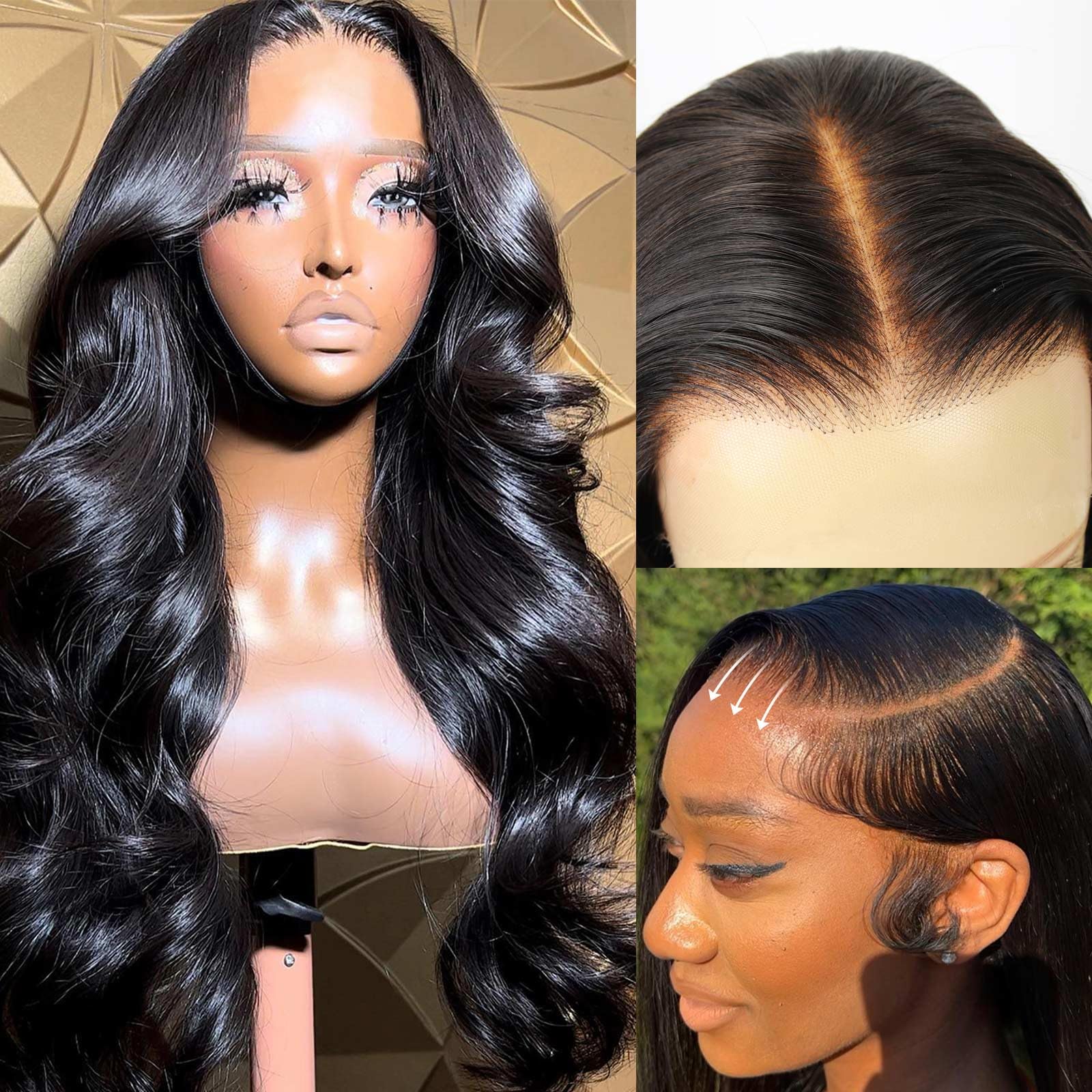 BEEOS 0.10mm Ultra-thin 13x6 SKINLIKE Real HD lace Frontal Wig 250% Density Pre Plucked Bleached Knots Body Wave Human Hair Wigs Ultra-fitted Full Frontal Invisible HD lace Wig 30 Inch