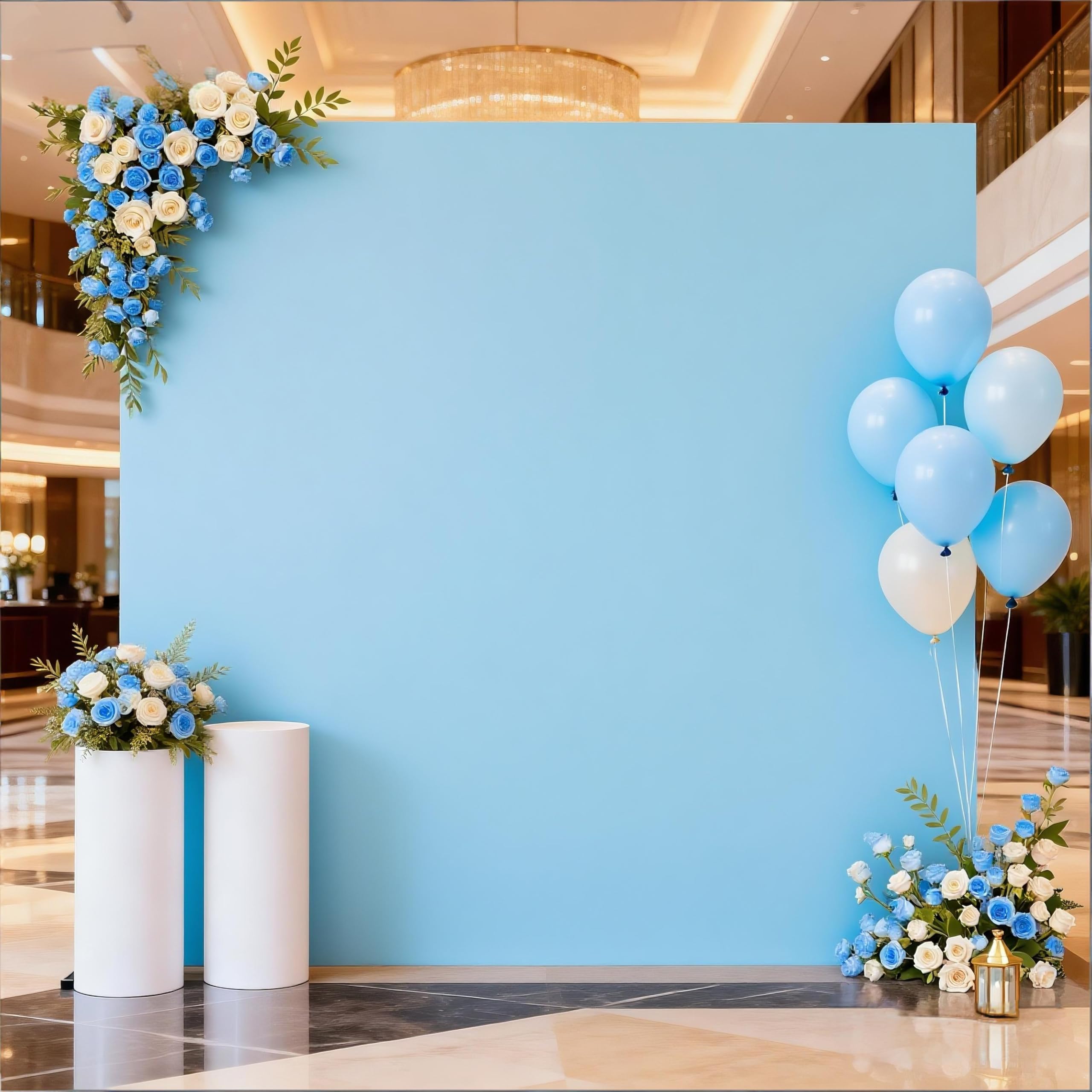 SINSSOWL 6.6 x 6.6 FT Baby Blue Square Backdrop Cover Fitted Spandex for Baby Shower Bridal Shower Birthday Party Gender Reveal Wedding Decoration