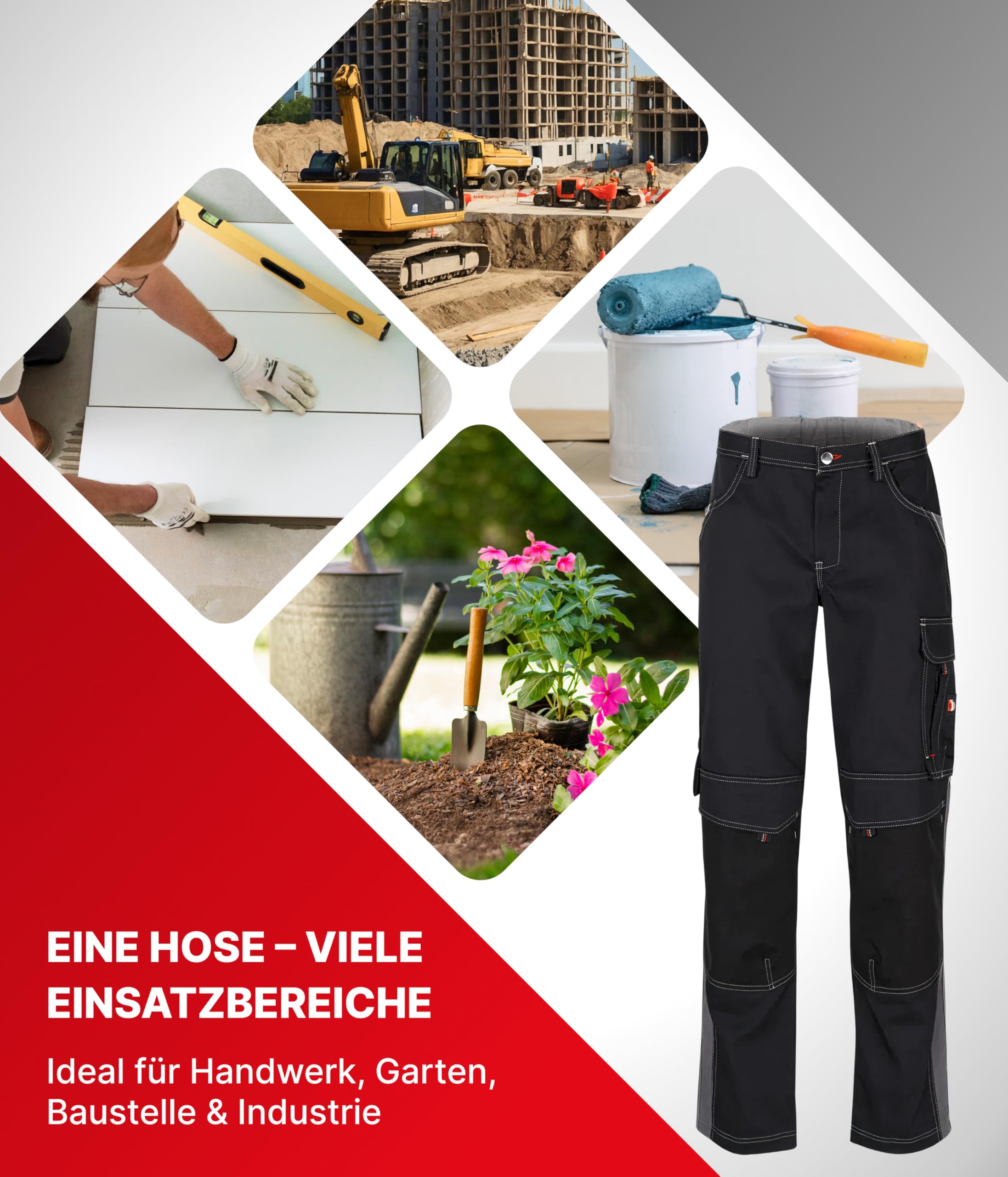 beb™ Arbeitshose Herren & Damen – robust & industriewäschegeeignet – mit Cordura-Knieverstärkung, Reflexpaspel & Werkzeugtaschen - Designed in Germany