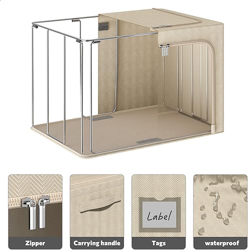 Miniatura 3 de FHSQX Contenedores plegables de almacenamiento de ropa, paquete de 2 unidades, caja de almacenamiento de ropa apilable con marco de metal, juego