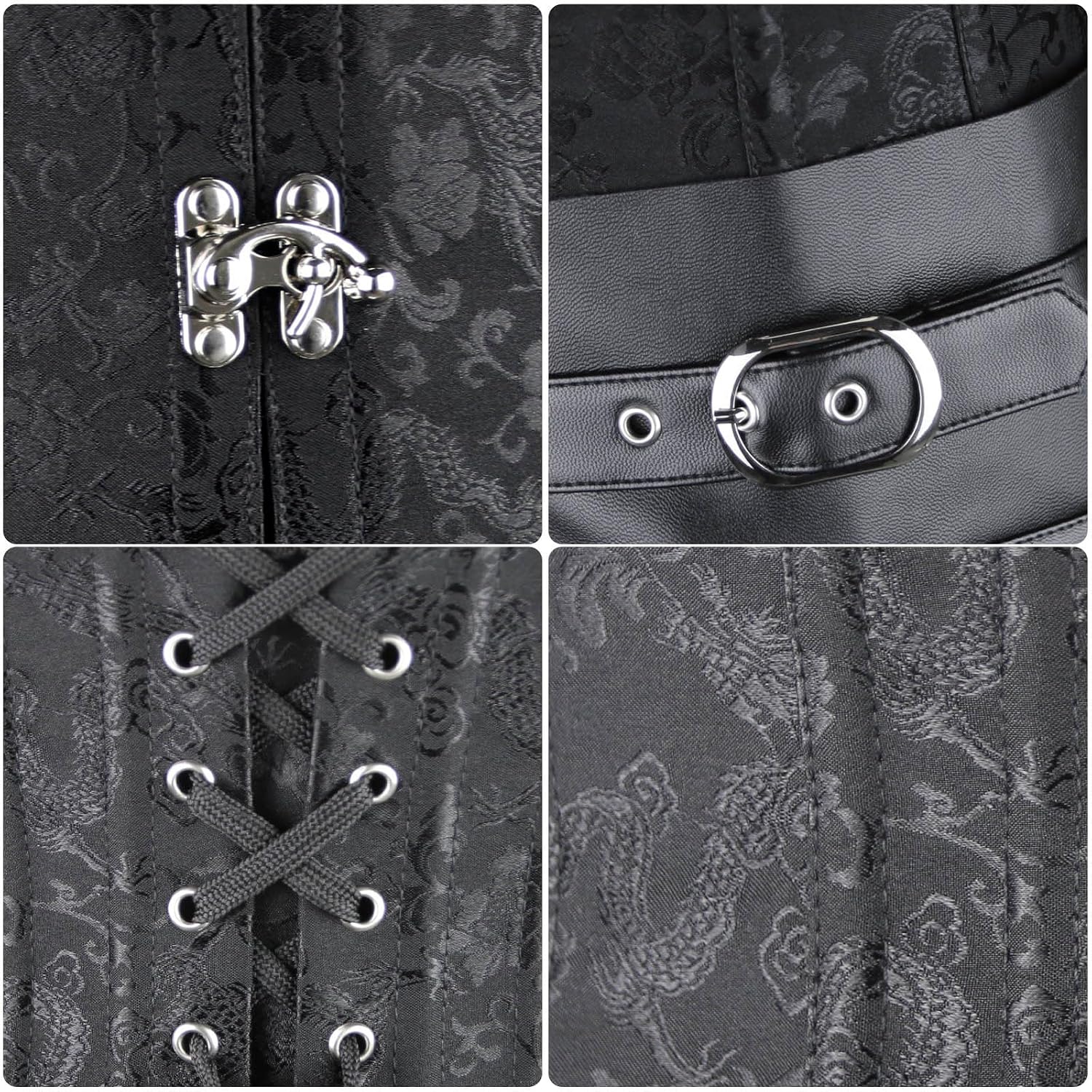 Kimring Women's Steampunk Vintage PU Leather Steel Boned Underbust Corset | 12 Spiral Steel Boned, Front Clasp Closure, Lace-up Back