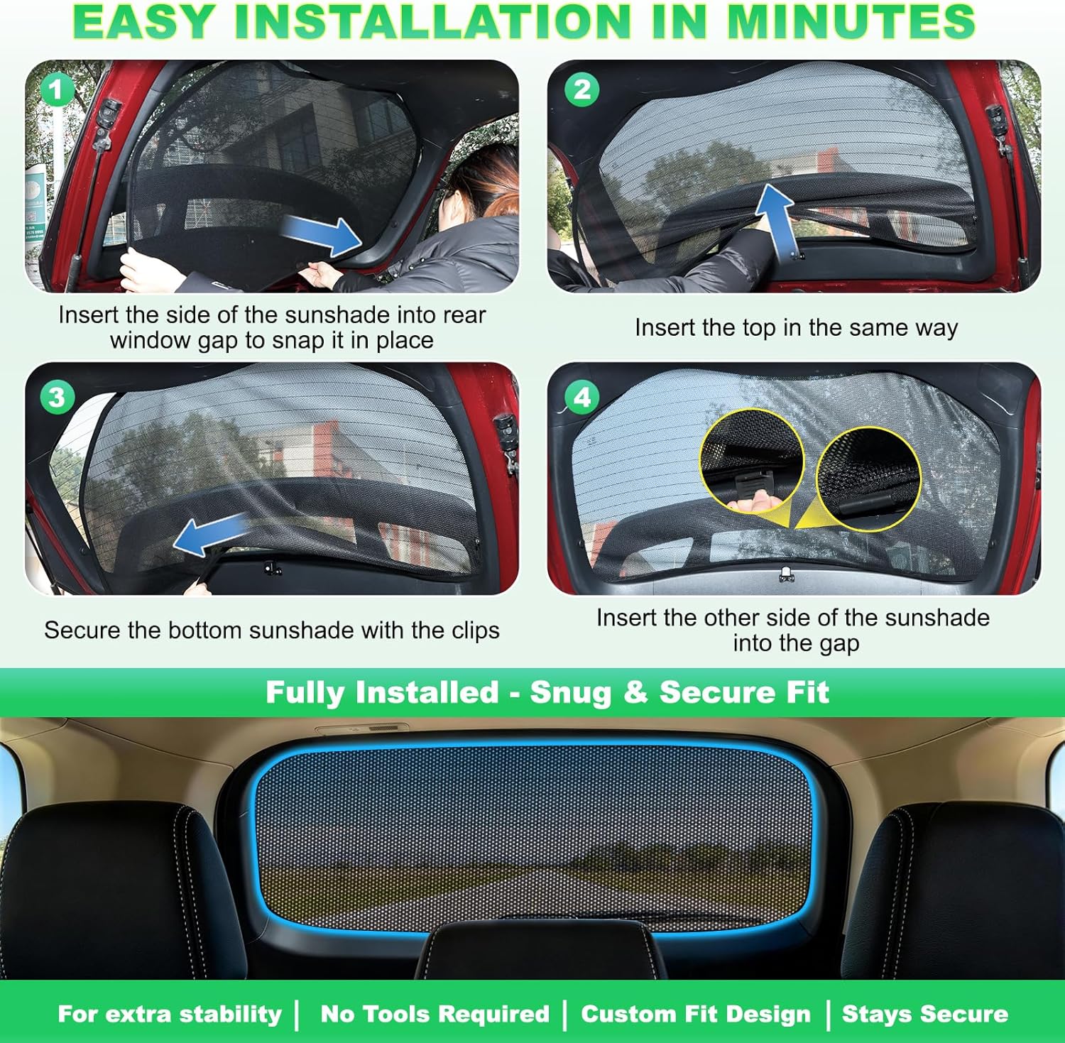 Rear Window Sun Shade for 2019-2024 RAV4, Custom Fit Back Windshield Shade, Breathable Mesh UV Protection Heat Reduction for Baby & Passengers, Clear Rear View, Easy Clip-On Install