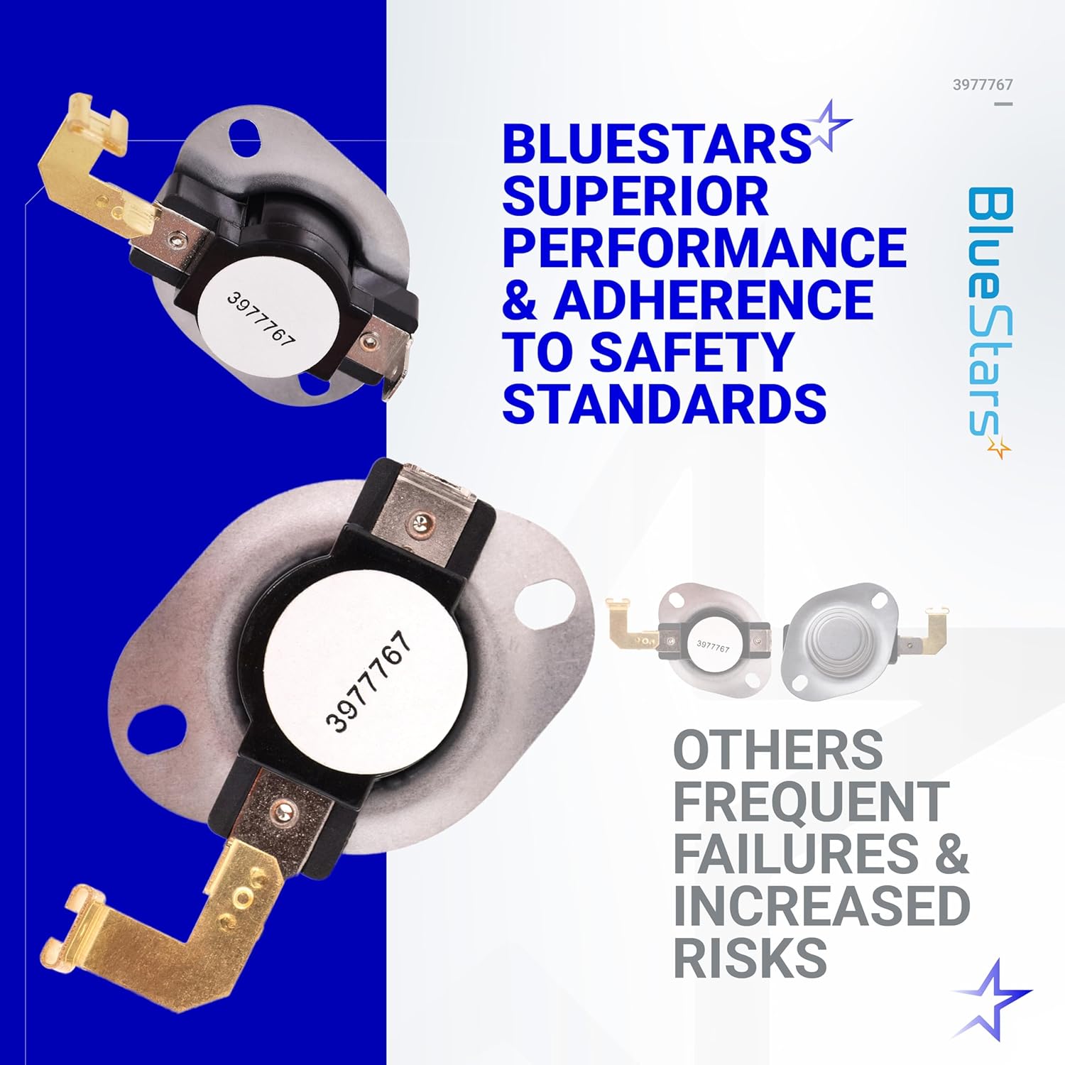 3977767 Dryer Thermostat Replacement Part by BlueStars - Easy to Install - Compatible with Whirlpool & Kenmore Dryers - Replaces 3399693 WP3977767 WP3977767VP - Pack of 6