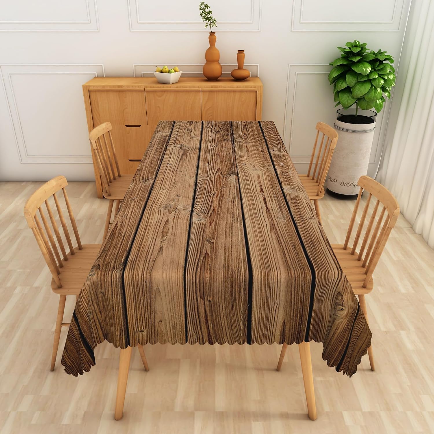 Laeacco 60x84 inch Wood Grain Tablecloth Rustic Natural Wooden Plank Rectangle Table Cloth Washable Wrinkle Free Table Cover for Picnic Farmhouse Kitchen Dining Room Home Decor