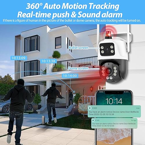 Miniatura 5 de TOWODE Cámara de seguridad de 6MP para exteriores, sistema de vigilancia PTZ de 360  PTZ, enlace de doble lente 2.4 GHz, grabación 247, cámara WiFi