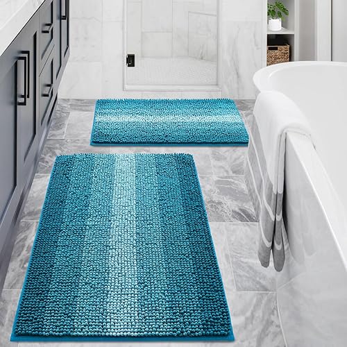 Miniatura 22 de Gibelle Juego de 2 alfombras de baño moradas, juego de alfombras de baño antideslizantes de felpilla, alfombra absorbente para ducha y baño, tapete