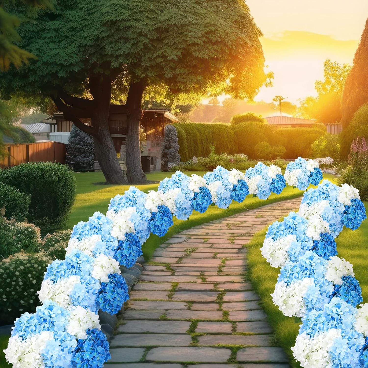 Suncalla Blue and White 6 Bundles Hydrangea Artificial Flowers Bulk 30 Heads 20'' Faux Fake Hydrangea for Spring Graves Easter Decor Porch Indoor Outdoor Home Garden Wedding Table Centerpieces