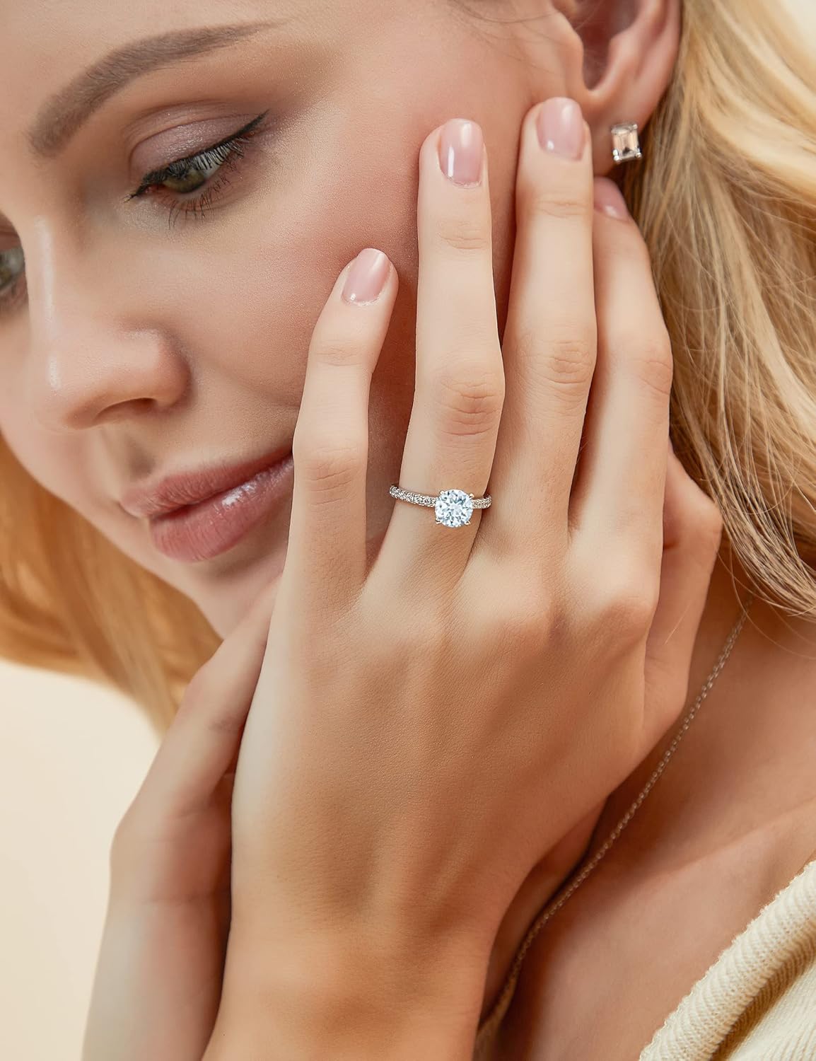 10K 14K 18K Gold Aquamarine Diamond Engagement Rings for Women,Created Aquamarine Rings with Diamonds Gift for Her (I2-I3 Clarity)