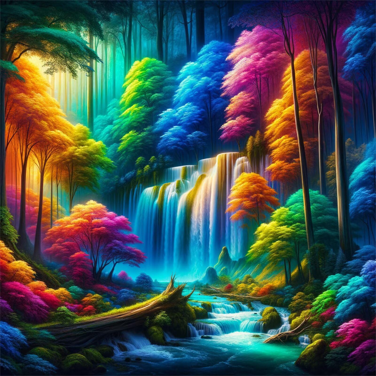 Diamond Painting Cascada del Bosque Arcoíris,5D Diamond Painting Kit Completo,DIY Cuadros de Diamantes para Adultos,Rhinestone Bordado Punto de Cruz Manualidades Hogar Pared Decoración 85x85 cm
