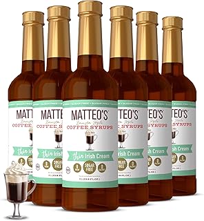 Matteo's Irish Cream Syrup for Coffee, Lattes, Cappuccinos & Desserts – Sugar-Free Sweetener for Beverages, Keto Friendly, Zero Calories, Indulgent Flavor, Non-Alcoholic, 33.8oz (6pk)
