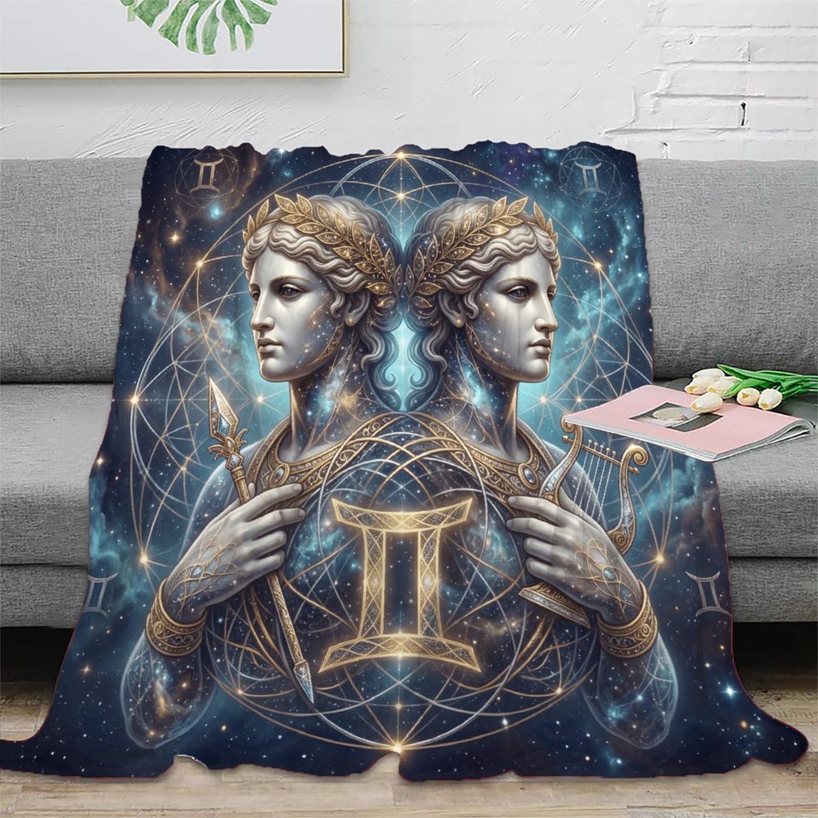 H3B8U2Y5 Gemini Zodiac Constellation Flannel Throw Blanket, Guest Room Bed