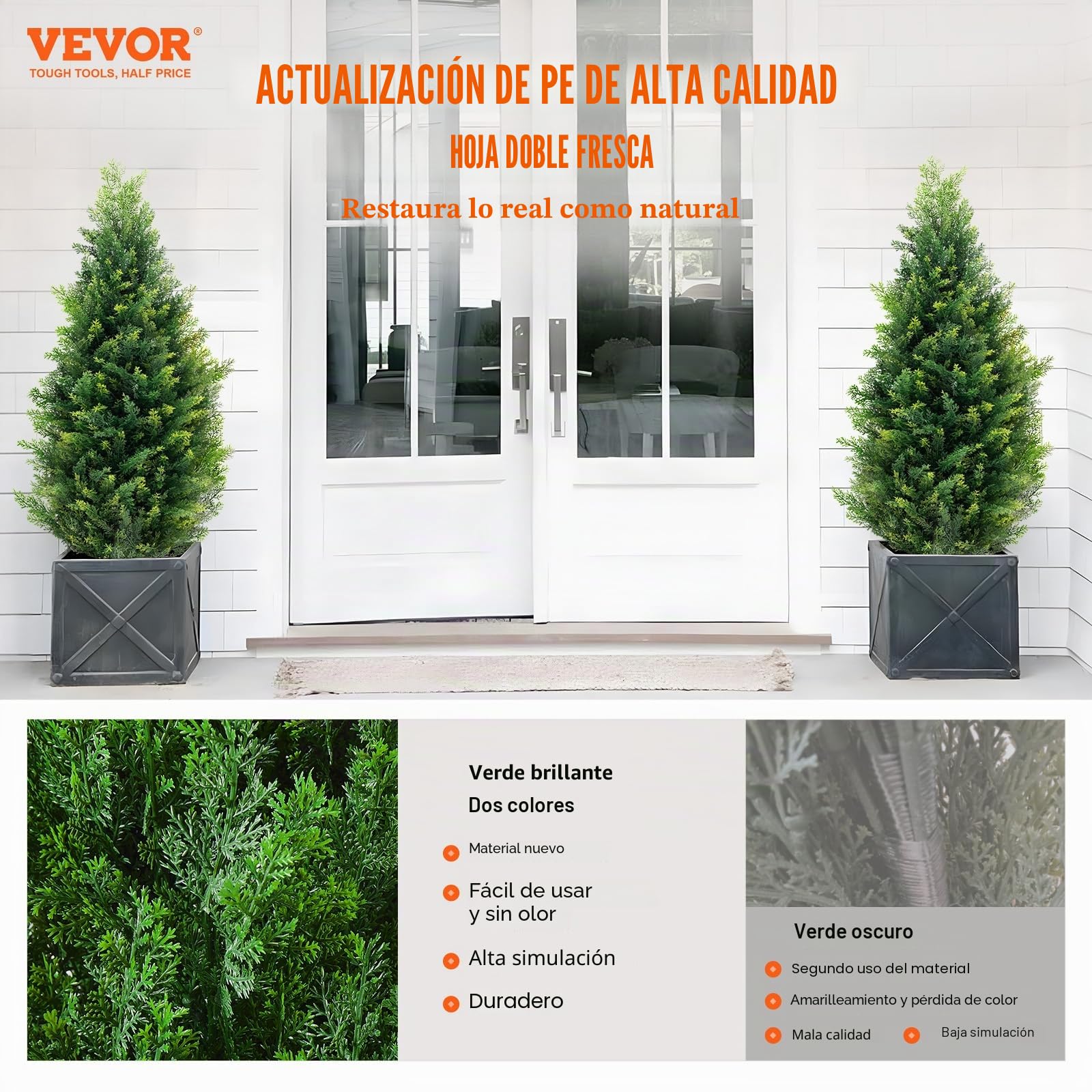 VEVOR Árbol Topiario de Cedro Artificial, 2 Piezas, con Hojas Adicionales y Maceta, Planta de Pino Ciprés Artificial de Hoja Perenne, con Clasificación UV para Decoración del Hogar, 300 x 300 x 900 mm