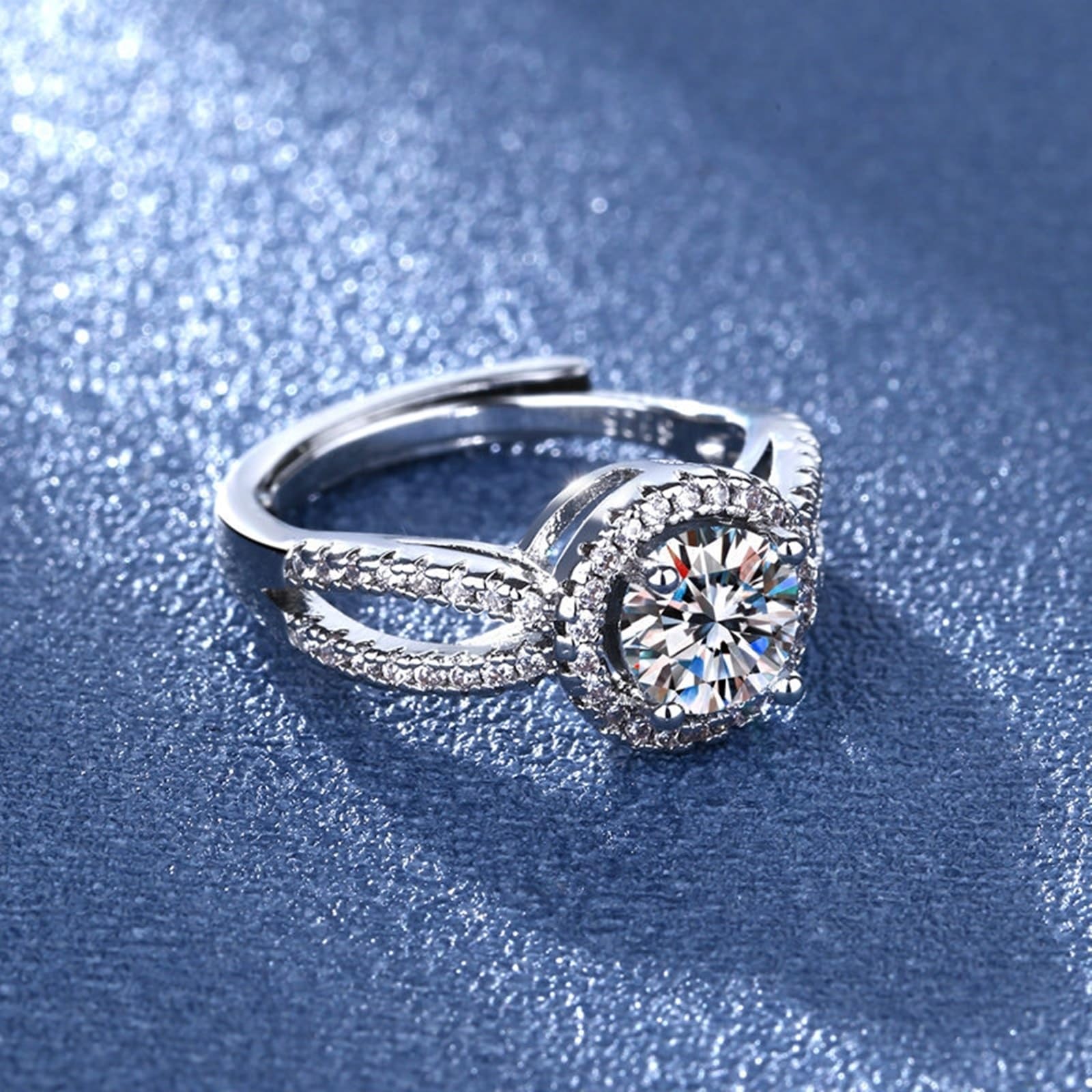 Obrączka ślubna białe złoto pierścionki dla kobiet 18K diament laboratoryjny okrągły z cyrkonią rozmiar H 1/2 moda dla żony biżuteria świąteczna