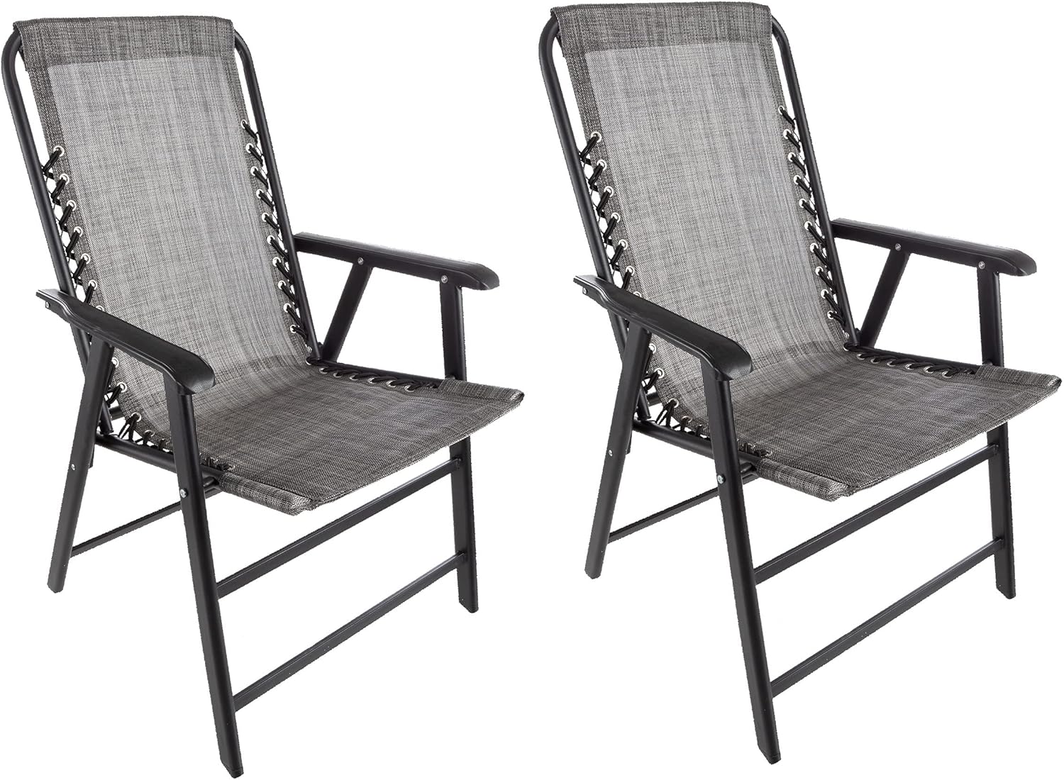 Pure Garden Folding Camping Chairs - Set of 2 Lawn Chairs with Textilene Fabric and Bungee Suspension - Portable Lounge Stools for Adults (Gray)