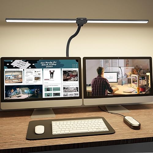Miniatura 10 de ShineTech LED Desk Lamp for Home Office, 4000K Neutral White Double Head Architect Task Lamps with Clamp, Dimmable Adjustable Flexible,Black 4000K-