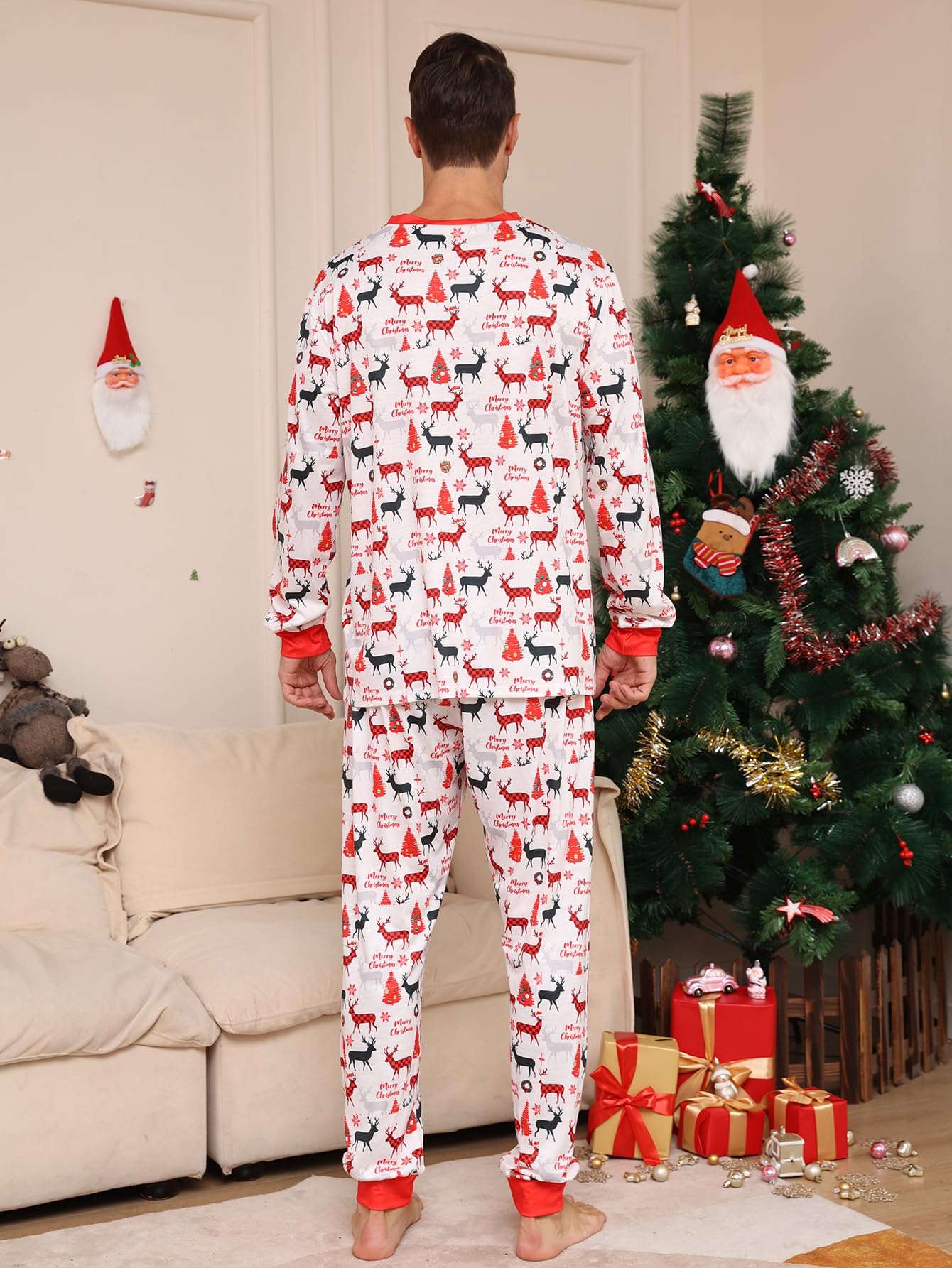 Narecte Conjuntos de pijamas familiares lindos y cómodos conjuntos de pijamas de talla grande para mujeres y hombres, pijamas de Navidad para parejas