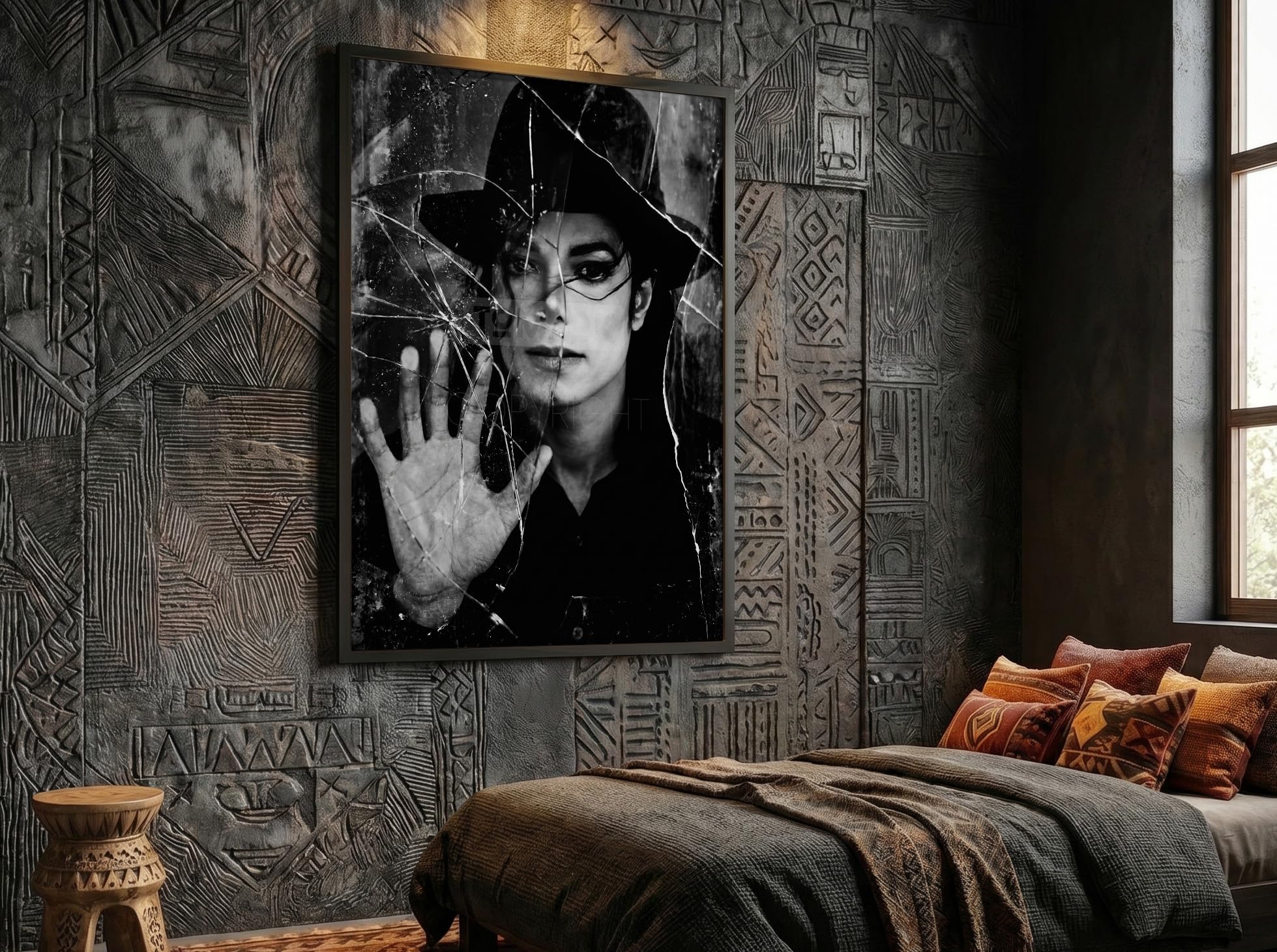 Tomaok® - Poster Stampa poster d'arte (Cornice non fornita) Ritratto iconico Michael Jackson in bianco e nero, scena musicale drammatica, Poster contemporaneo