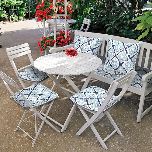 Miniatura 7 de Juego de 4 cojines para sillas de exterior con lazos, repelentes al agua, almohadillas para sillas de patio de 17 x 16 pulgadas para muebles de
