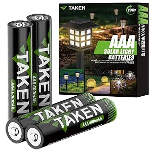 Taken Rechargeable AAA Batteries 4-Count 720mWh 1 2V Pre-Charged Triple A Batteries for Outdoor Solar Lights Garden Lights
