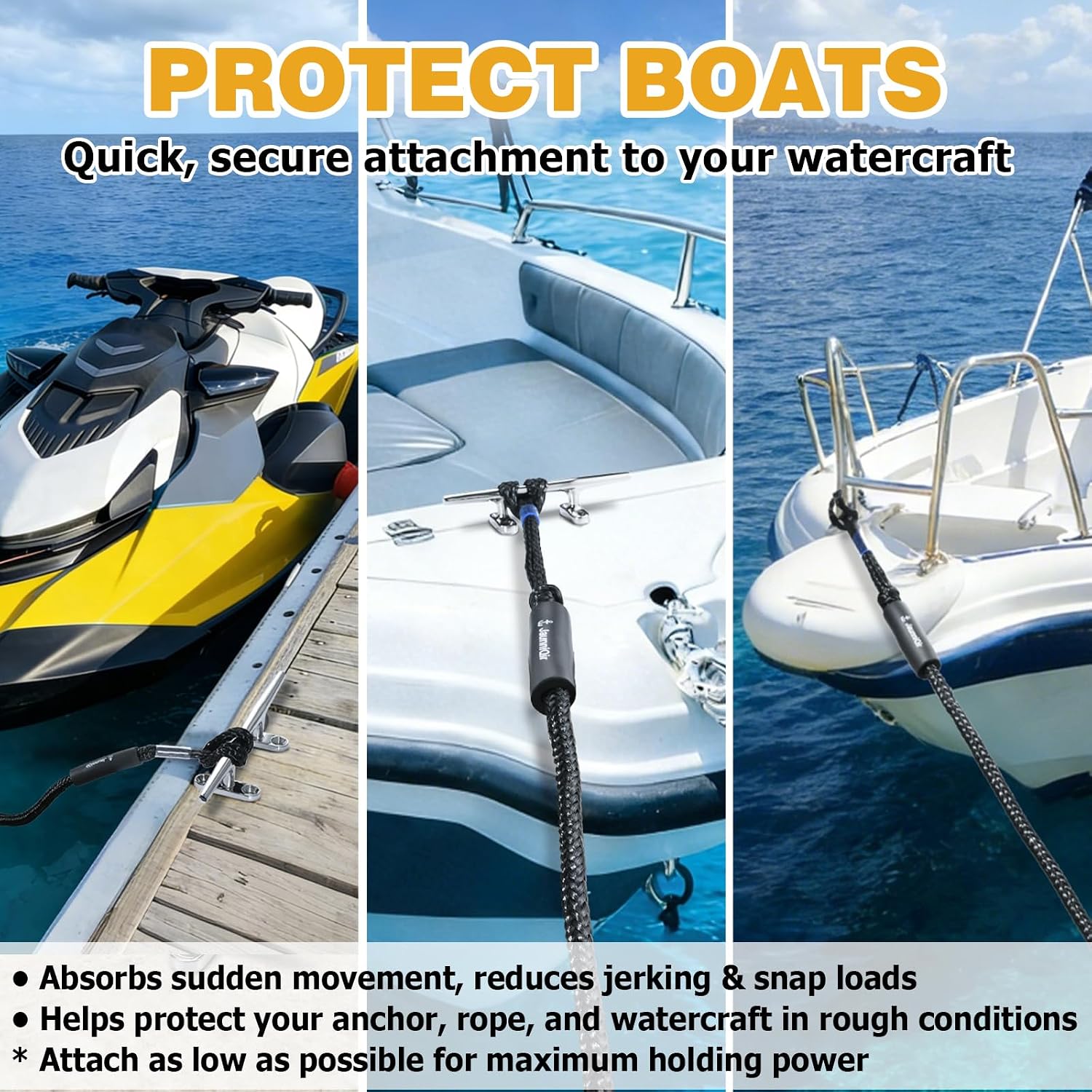 JaunniQir Bungee Dock Lines for Boats 4.3 Feet, 2 Pack Dock Lines with 316 Stainless Clips for PWC, Jet Ski, Kayak, Watercraft, Pontoon, Shock Absorbing Tie Off Downs Boat Mooring Ropes Accessories