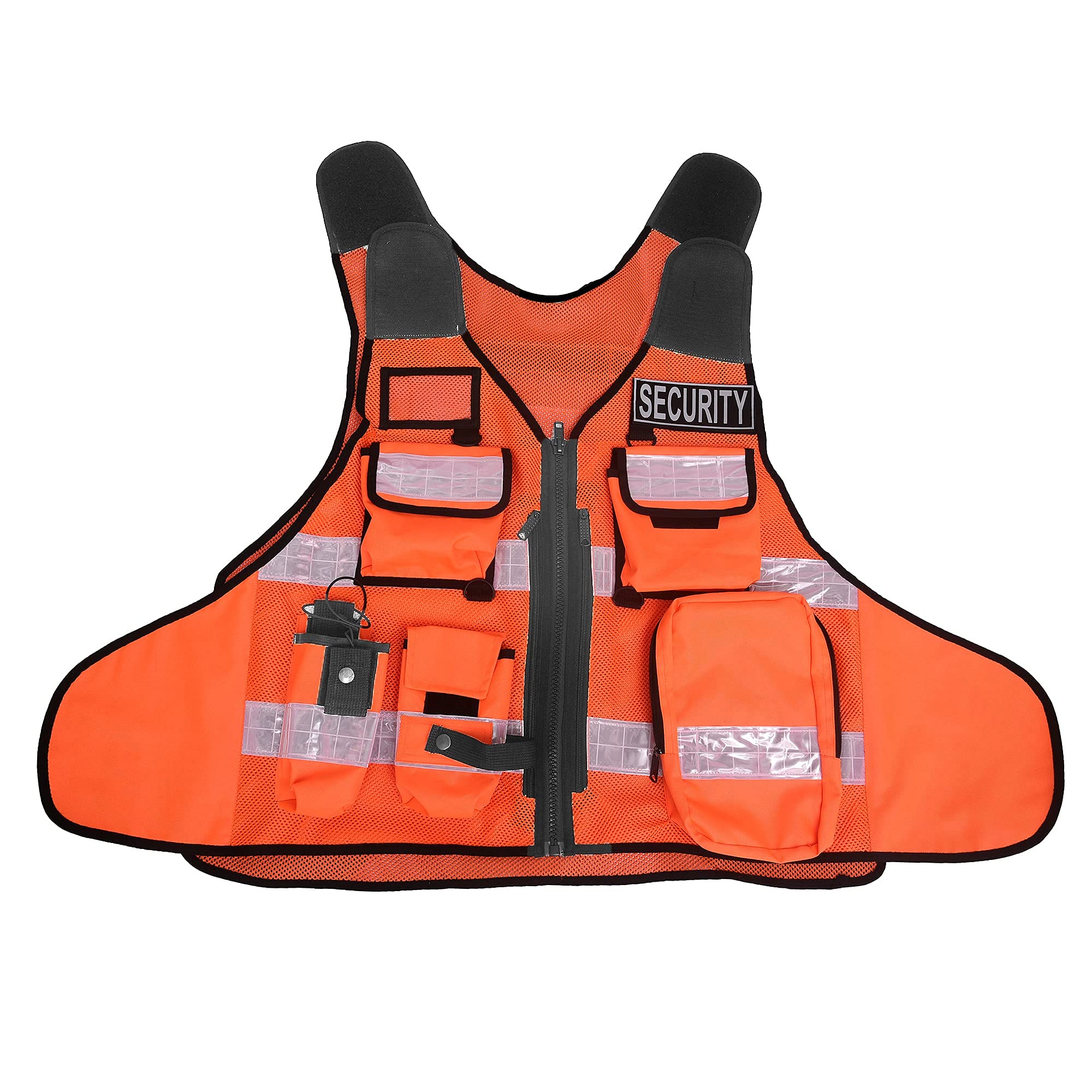 Sicherheitsweste Reflexmaterial Weste Orange 212 Patch Security | Reflektierend, Multifunktionsweste, Schutzweste, Wachschutz, Einsatzweste