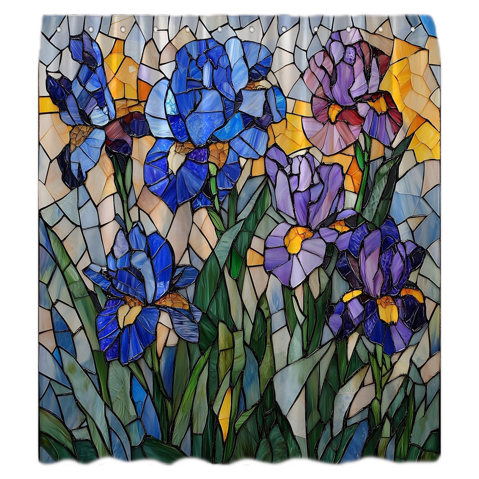 CCNSTMS Stained Glass Shower Curtain Colorful Abstract Purple Floral Green Leaves Modern Botanical Plant Nature Spring Art Bathroom Curtains Decor