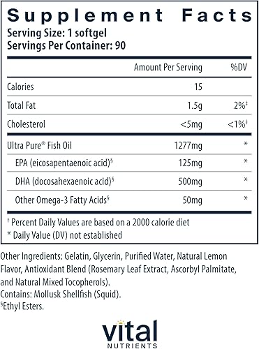 Miniatura 2 de Vital Nutrients Aceite de pescado Ultra Pure® 675 | Apoya el desarrollo y la función cerebral* | Ácido graso Omega-3 de alto contenido DHA de origen