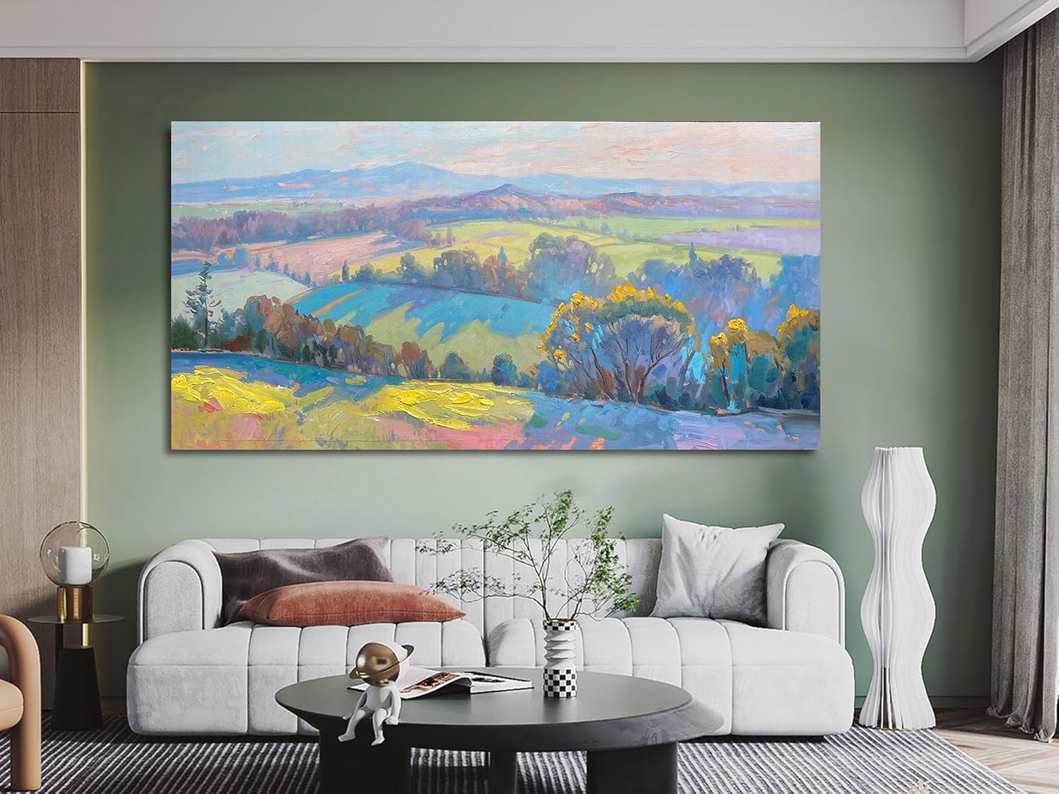 Arjun Landscape Wall Art Canvas for Living Room Panoramic Mountain Hill Nature Painting Textured Rustic Scenery Picture Large Framed Artwrok Bedroom Home Office Wall Decor, 40"x20"