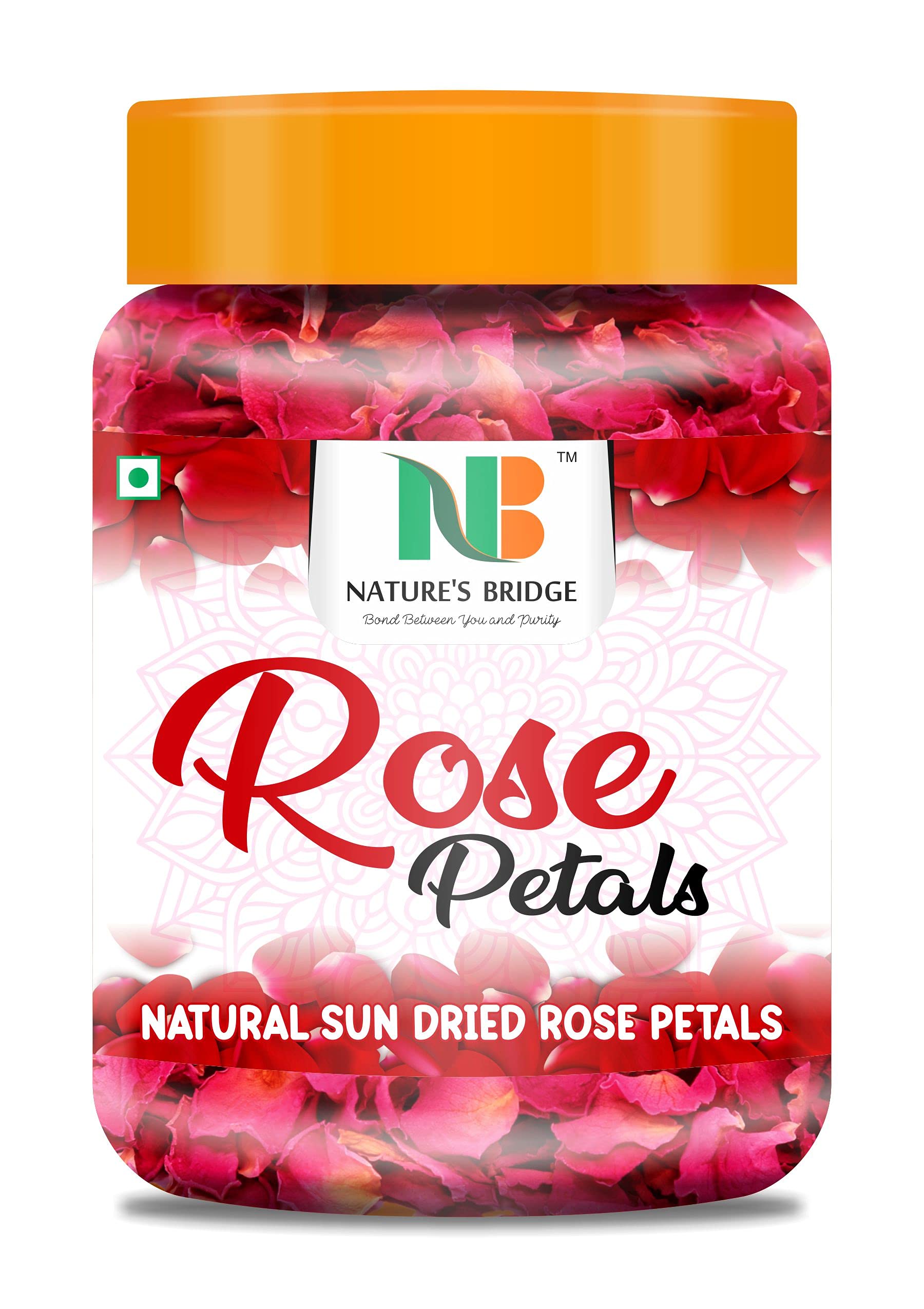 Nature's Bridge Premium Sun Dried Rose Petals | Gulab Patti (100 Gm) for Skin Care | Herbal Tea | Toppings for Indian Sweets | Boost immunity - 100 Gm Jar