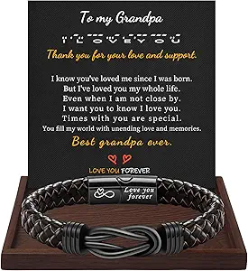 I Love You Gifts for Him Leather Bracelet for Men Knot Infinity Bracelets Valentines Day Gift for Husband Boyfriend Dad Son Grandson Anniversary Birthday Jewelry Graduation Gifts for Him 2024