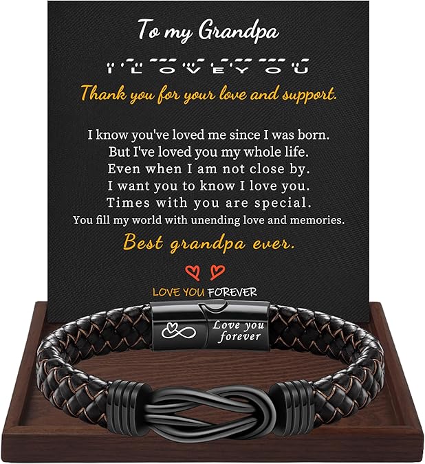 I Love You Gifts for Him Leather Bracelet for Men Knot Infinity Bracelets Valentines Day Gift for Husband Boyfriend Dad Son Grandson Anniversary Birthday Jewelry Graduation Gifts for Him 2024