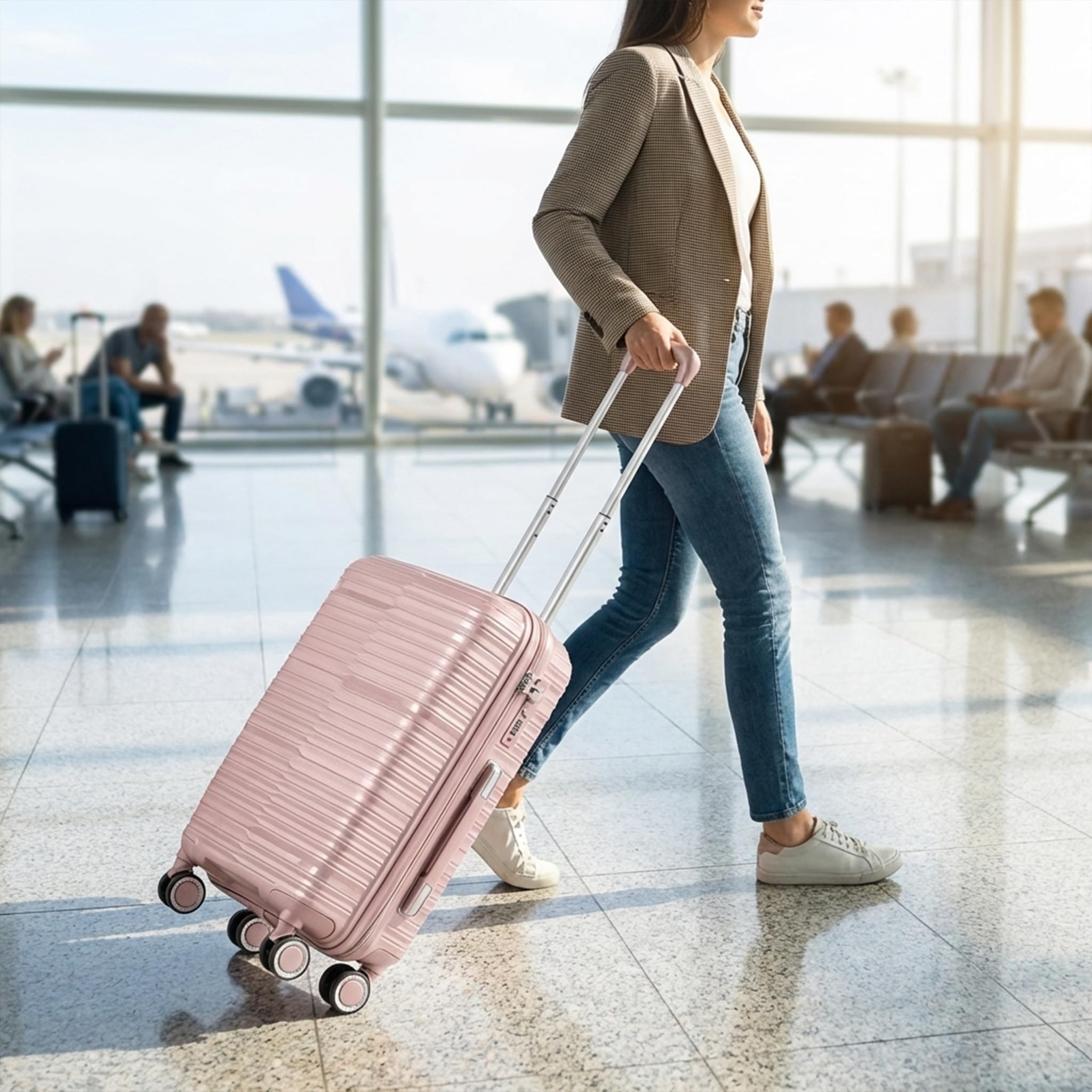POSH Valigia da cabina 55x40x23 cm - Bagagli rigida leggera da 2,5 kg in polipropilene - Trolley da 37 L con doppie ruote silenziose a 360° - Robusta da viaggio con serratura TSA