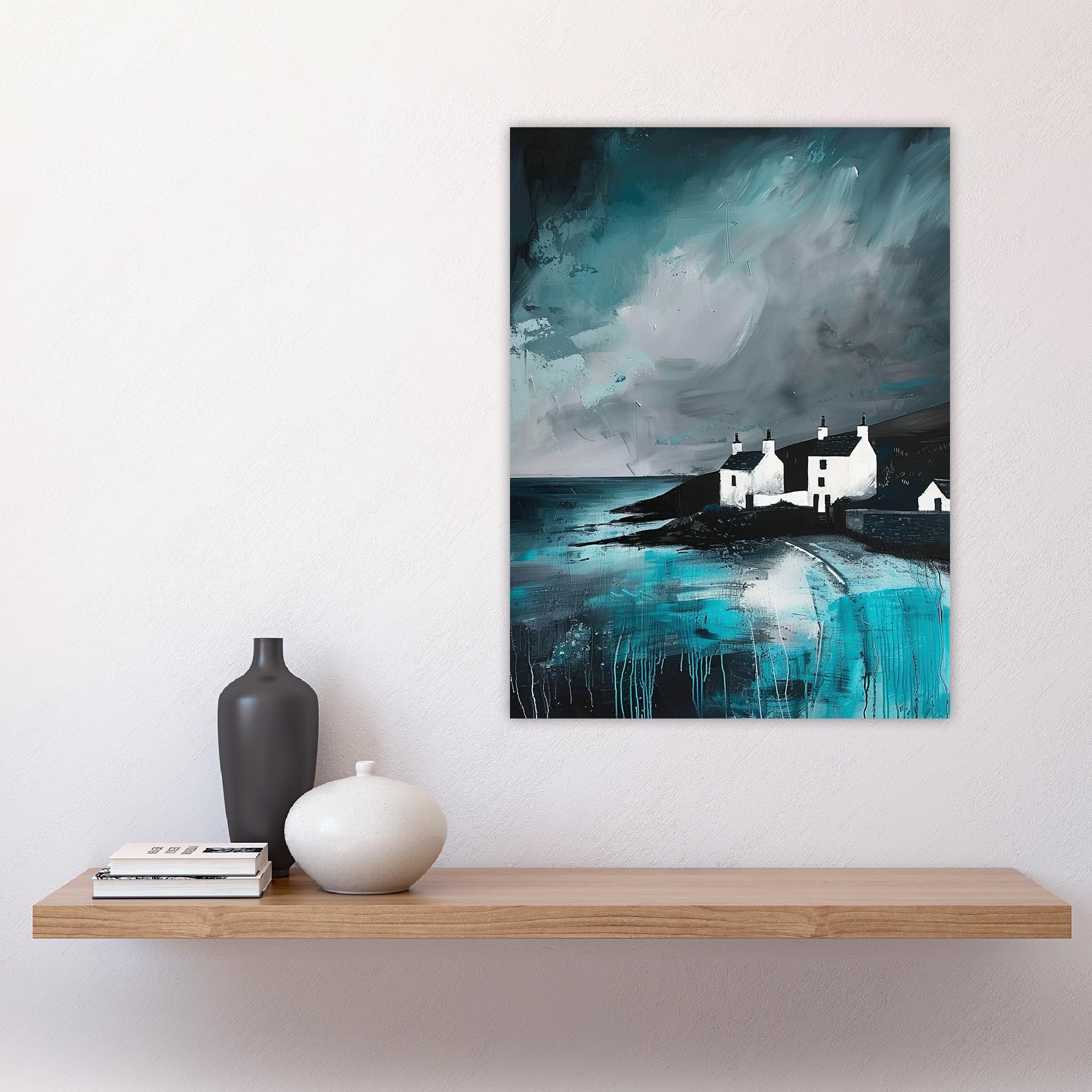 Artery8 Coastal Cottages Oil Painting Grey Sky Scotland Living Room Large Wall Art Poster Print Thick Paper 18X24 Inch - Image 4