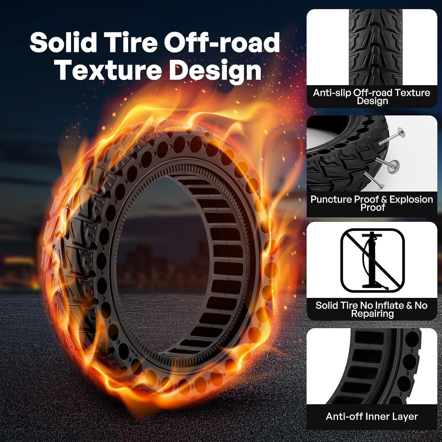 ThinkMRO 1PCS 10x2.5 inches Solid Tires for Electric Scooter, 60/70-6.5 Tire for Ninebot G30 /G30D /G30E /G30E /G30LP /G30D II /G30 Max, Tire Replacement for All 10 x 2.5'' Scooter Tires (Black)