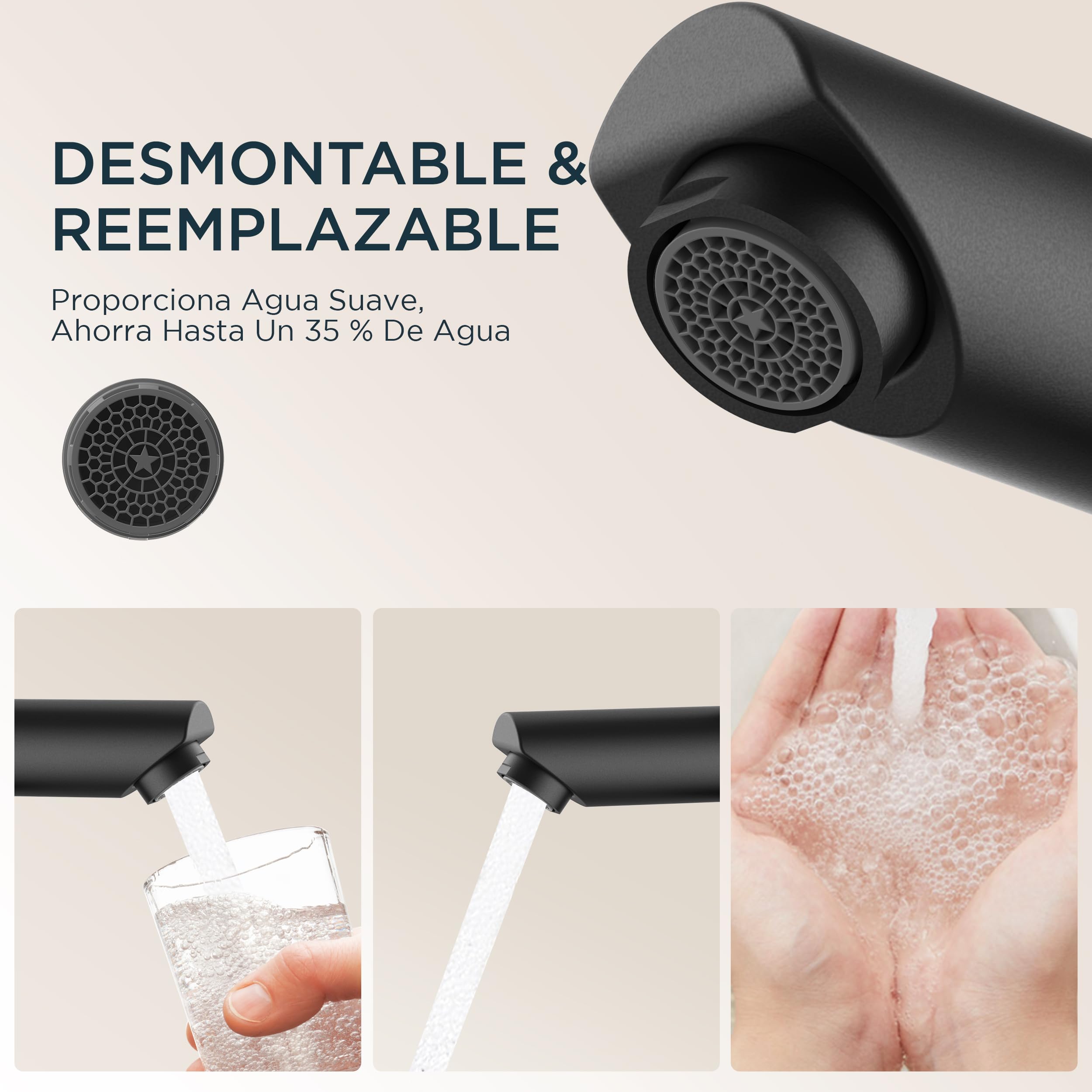 FORIOUS Grifo De Baño Con Desagüe, Grifo De Lavabo De Acero Inoxidable Con Altura De Salida 85MM, Mezclador Monomando Para Agua Fría Y Caliente En El Baño, Negro