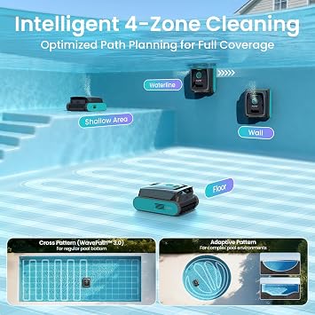 Aiper Scuba S3 Robotic Pool Cleaner with 5 Modes for Inground Pools, Blue | Smart Navigation & Path Planning, Waterline Scrubbing, Auto-Parking & Alerts, Ultra-fine Filtration, App & Button Control