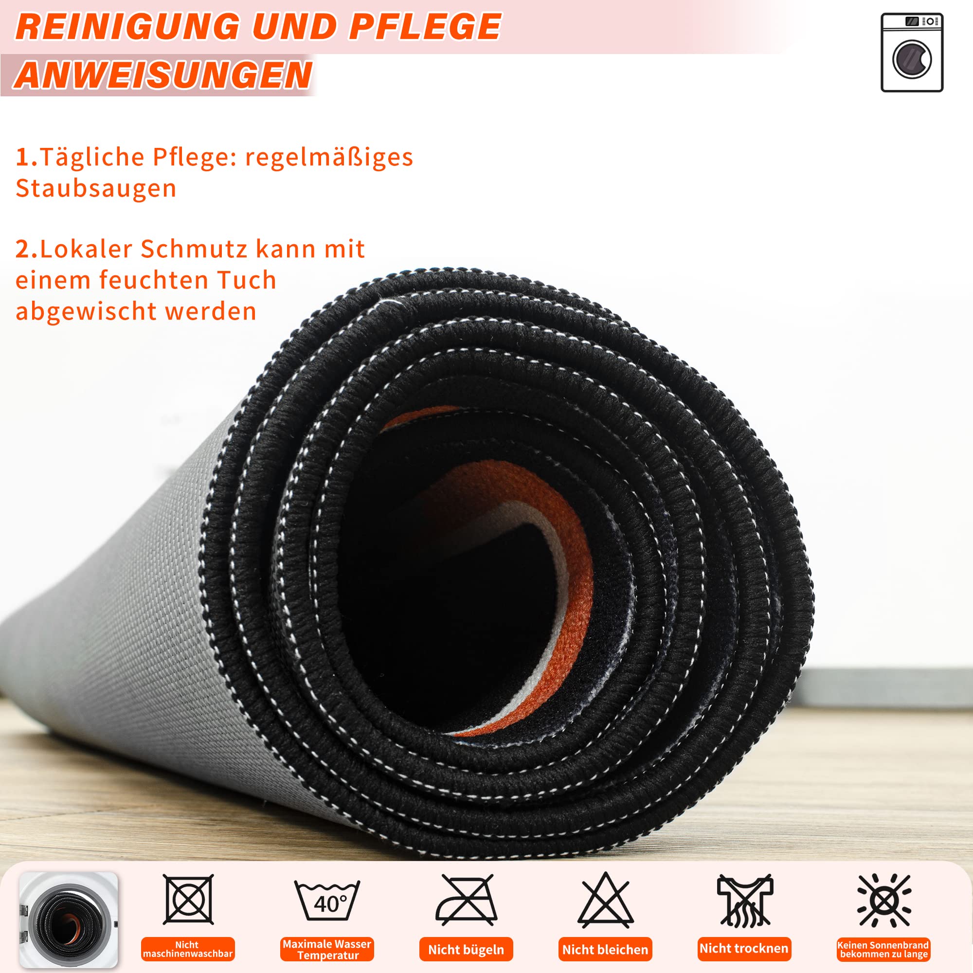 OUUTMEE Tappeto tamburo nero + bordo arancione 155 x 122 cm, tappetino antiscivolo per batteria fonoassorbente, tappetino elettronico per esercizi
