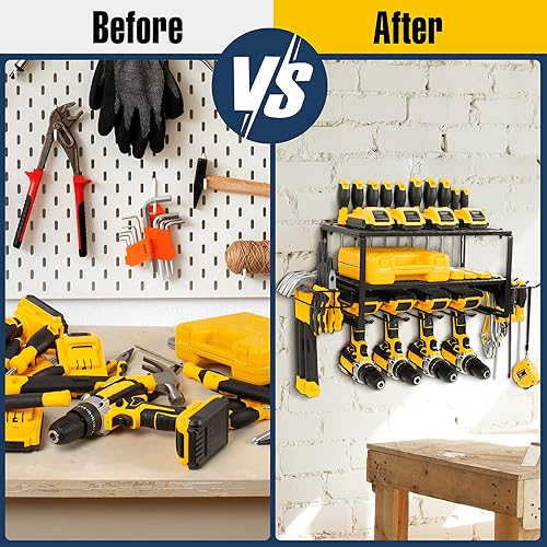 Miniatura 7 de Organizador de herramientas eléctricas para montaje en pared, soporte de taladro de metal resistente, estante de almacenamiento de herramientas de