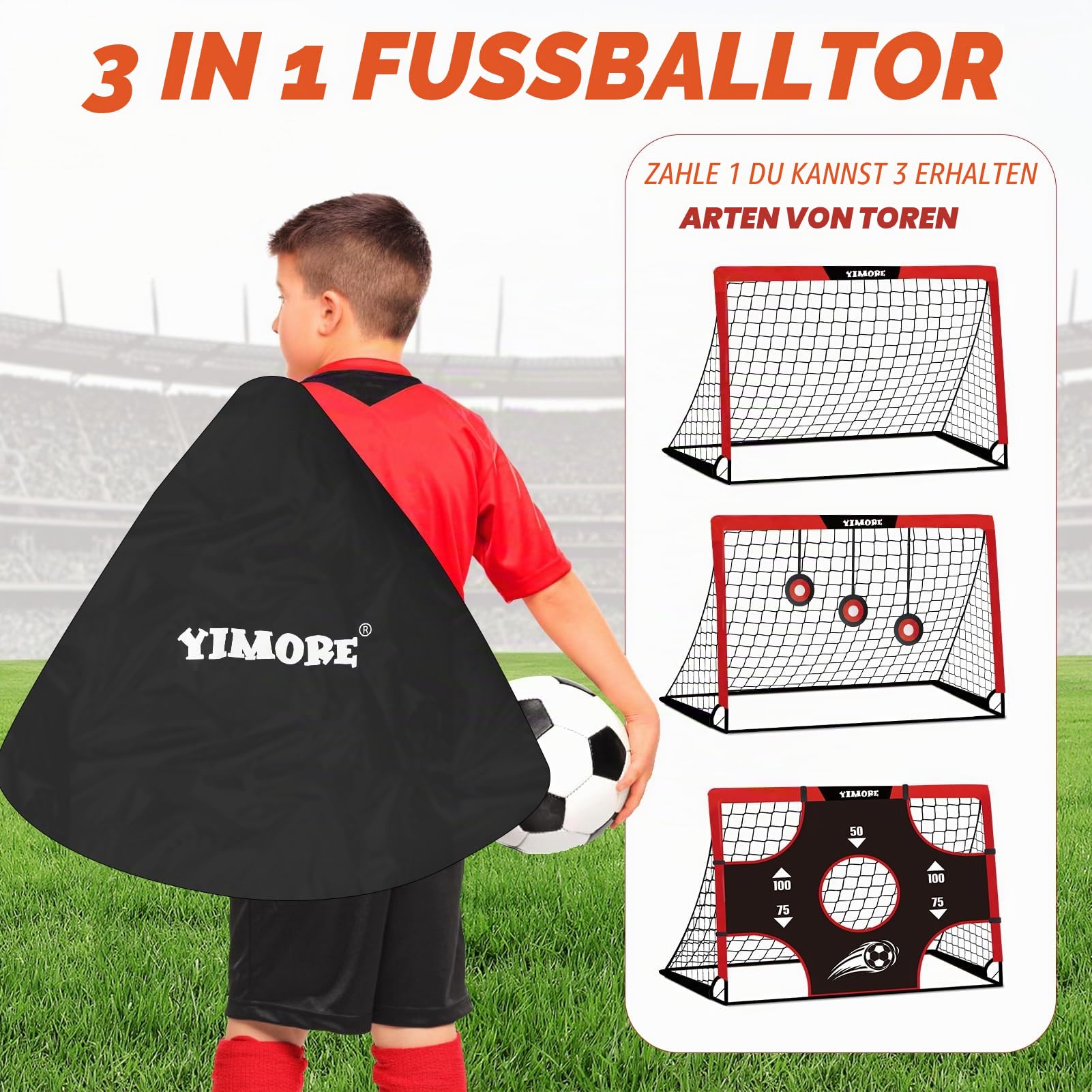 Yimore Fussballtore für Garten Kinder mit Tragetasche-3 in 1 Kinder Fußballtor Torwand für Kinder-Faltbares Fußball Tor Fussballtore Geschenke für Garten Kinder