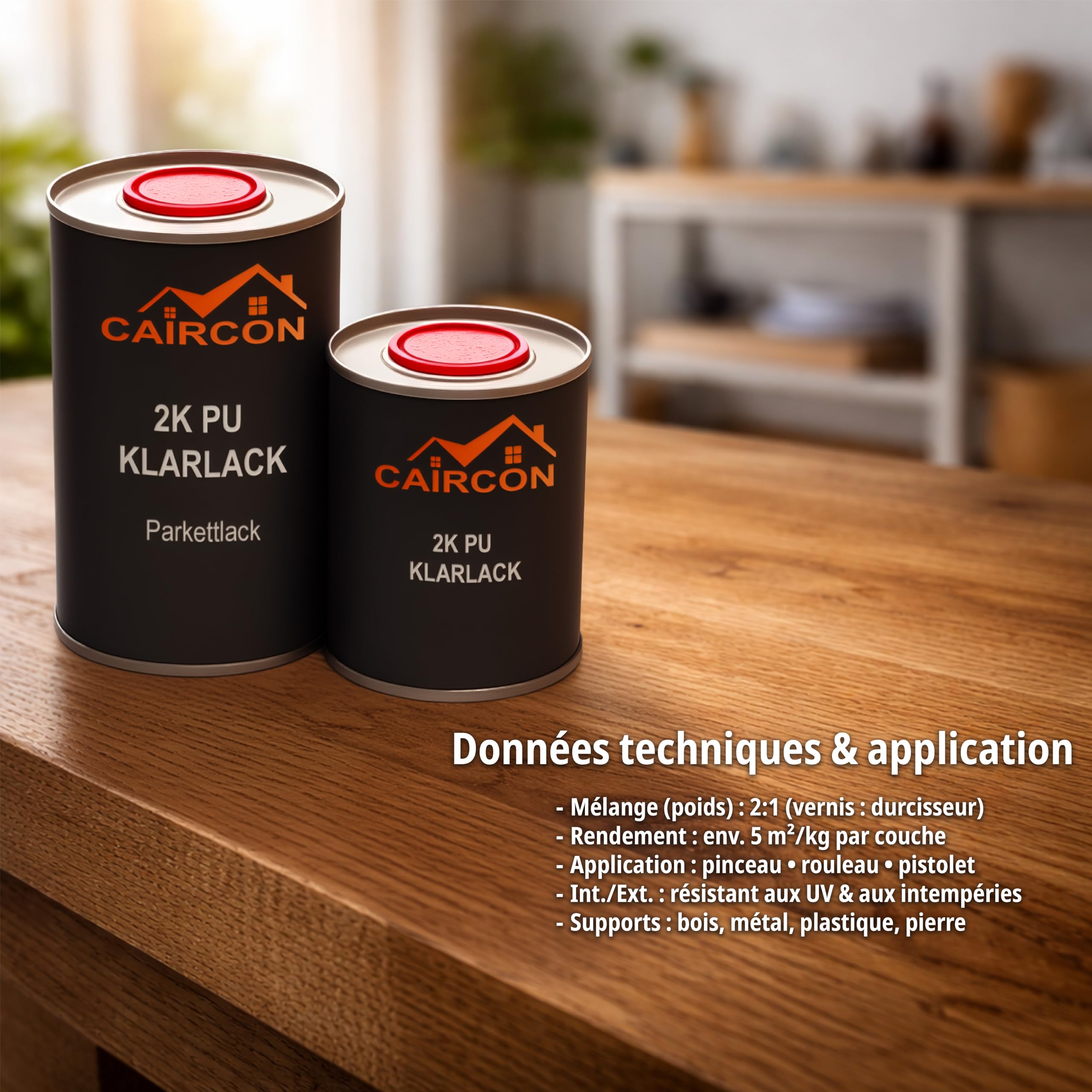 CAIRCON Vernis Bois 2K Polyuréthane Incolore Satiné – Résistant UV Intérieur Extérieur – 1,5 kg