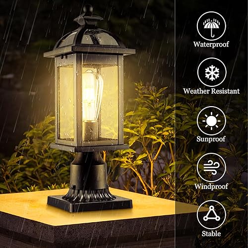 Miniatura 4 de Darkaway Luces de poste para exteriores, postes de iluminación al aire libre, luces de poste de aluminio impermeables con vidrio, luces de poste de