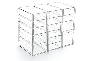 Acrylic Makeup Organizer with 15 Drawers, Set of 3 Office Desk Organizers Accessories